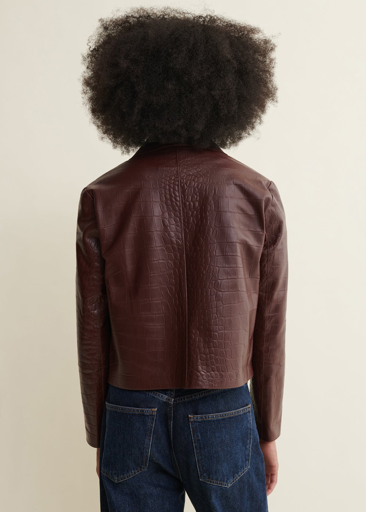 EMY | Leather Croco Print Jacket | Mahogany
