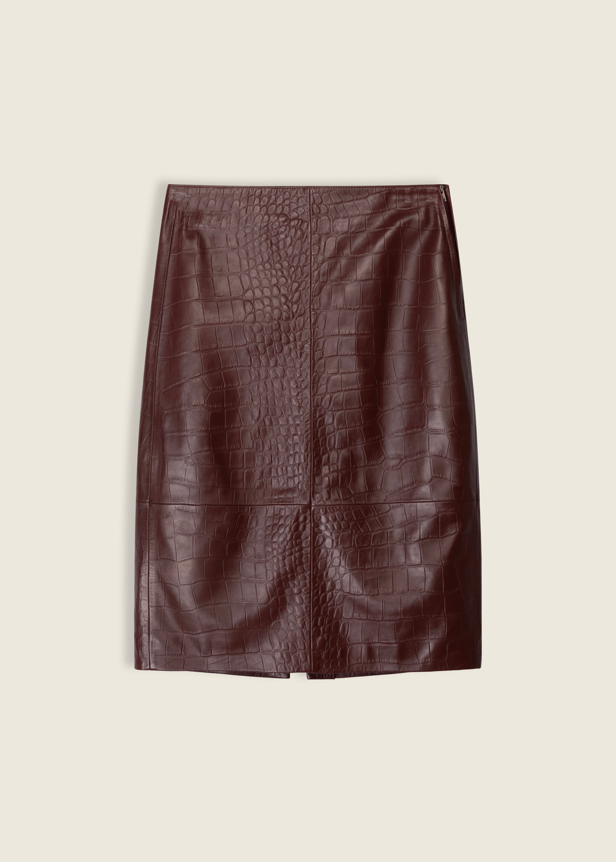 NATHALY | Leather Croco Pencil Skirt | Mahogany