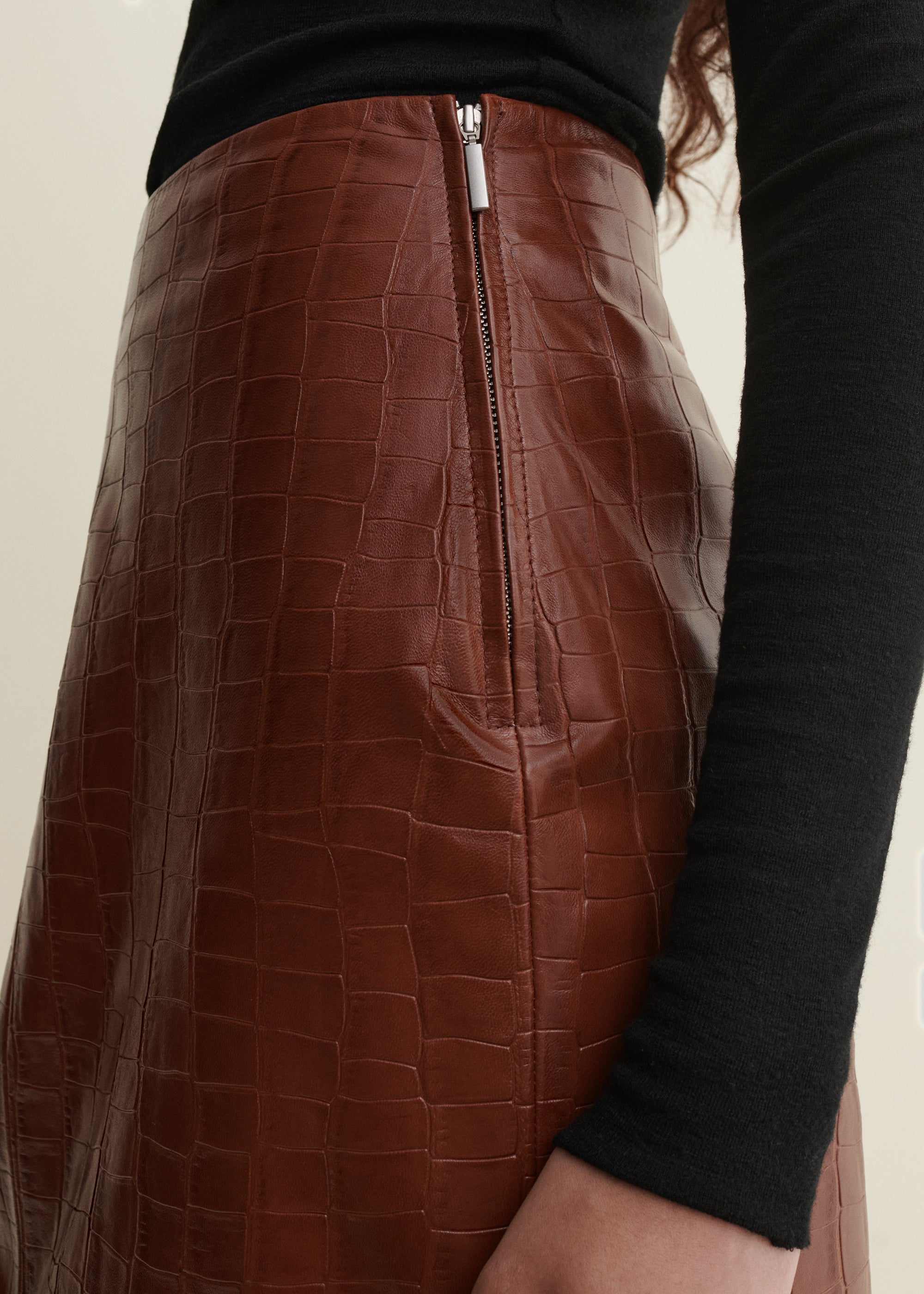 MEEKA | Leder Croco Bleistiftrock | CAMEL
