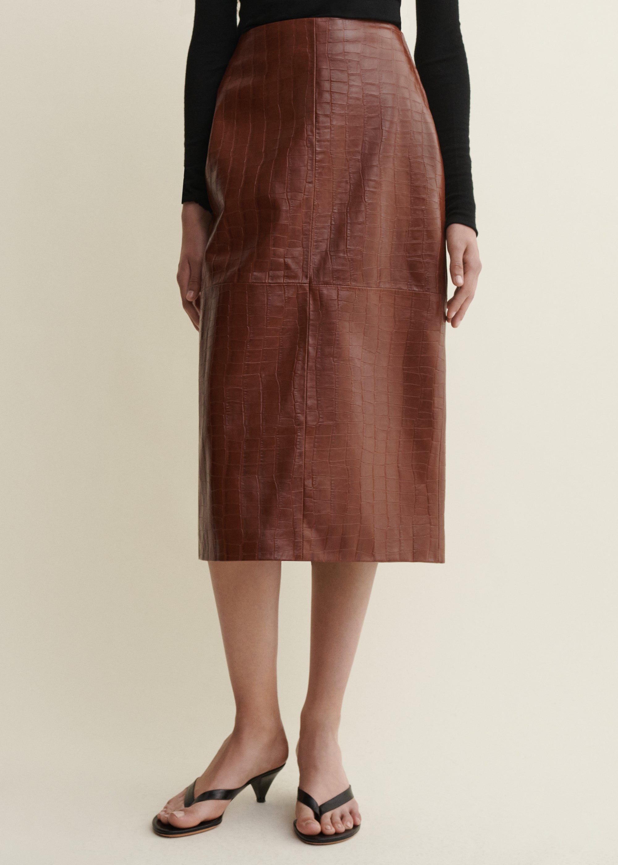 MEEKA | Leder Croco Bleistiftrock | CAMEL