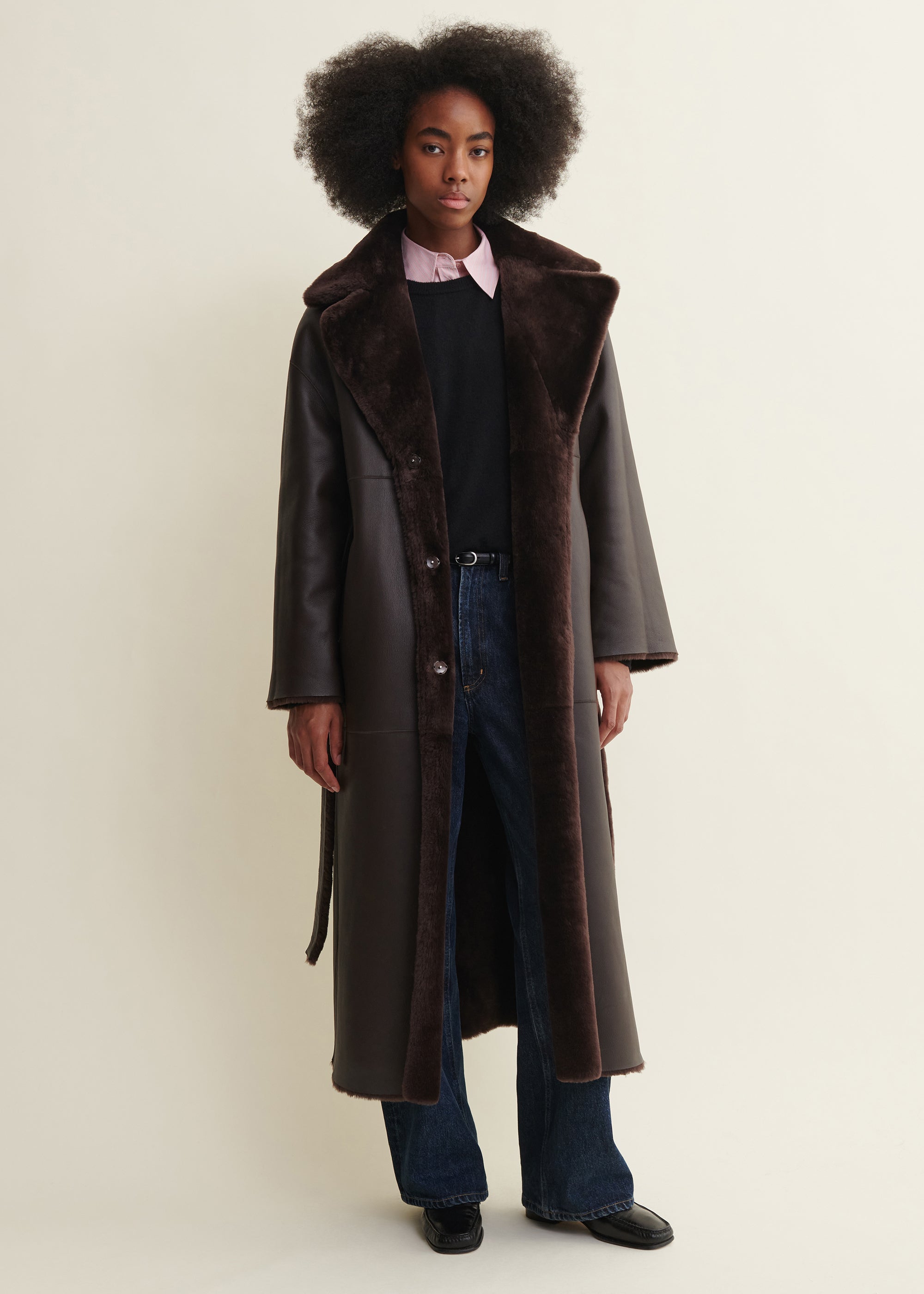 RIEN | Reversible Shearling Coat | Coffee Bean