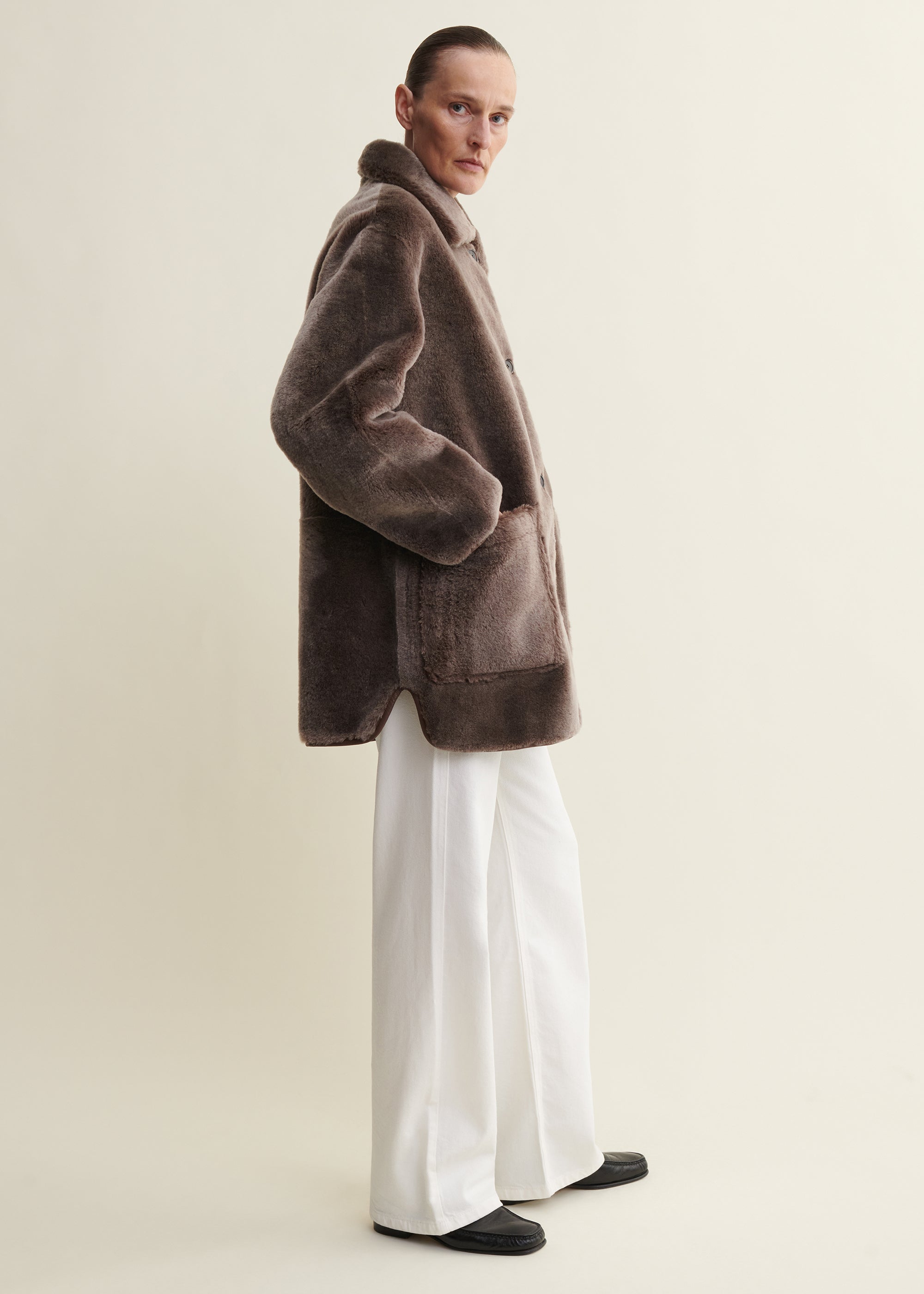NICOLA | Reversible Shearling Coat | Wood