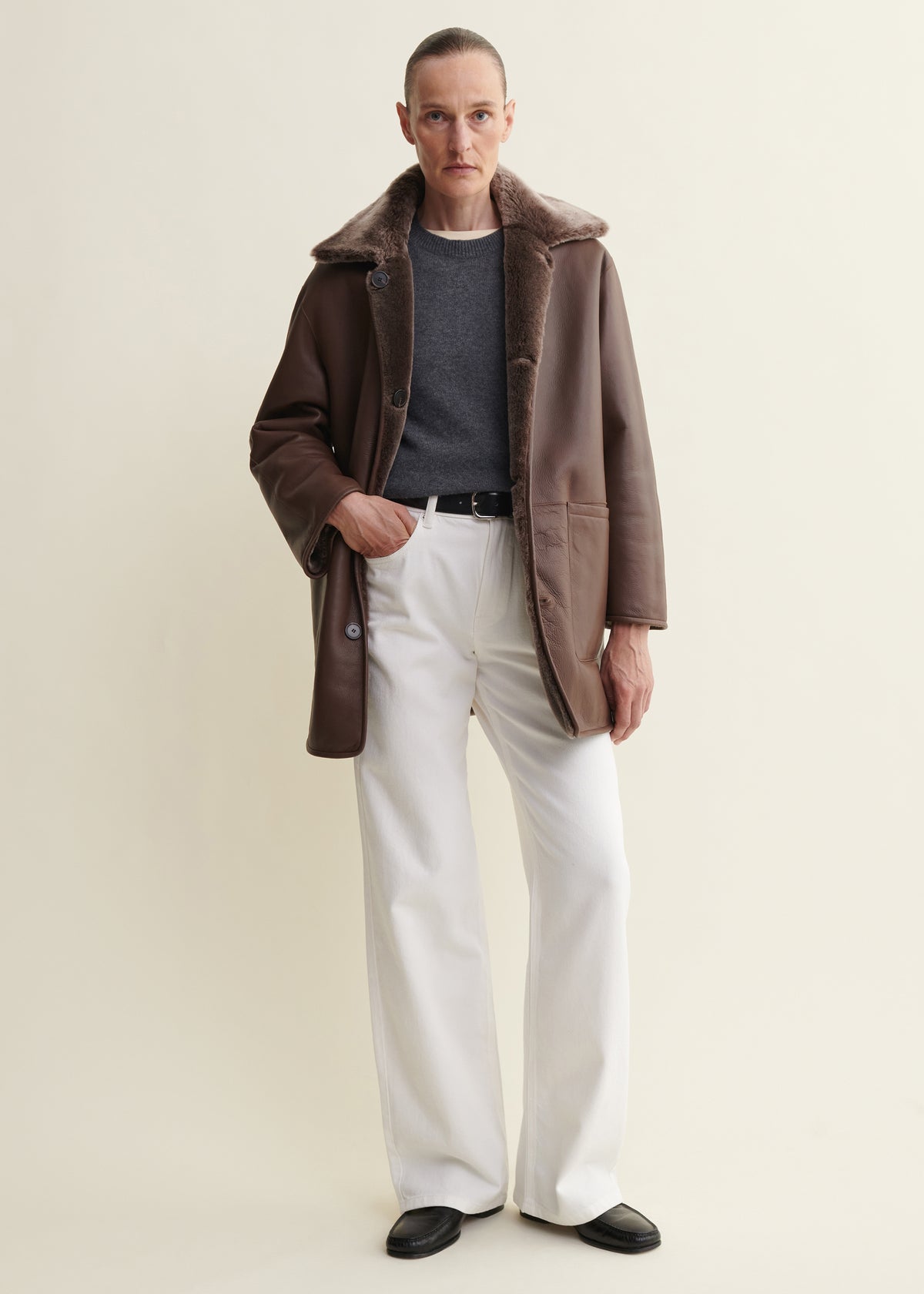 NICOLA | Reversible Shearling Coat | Wood