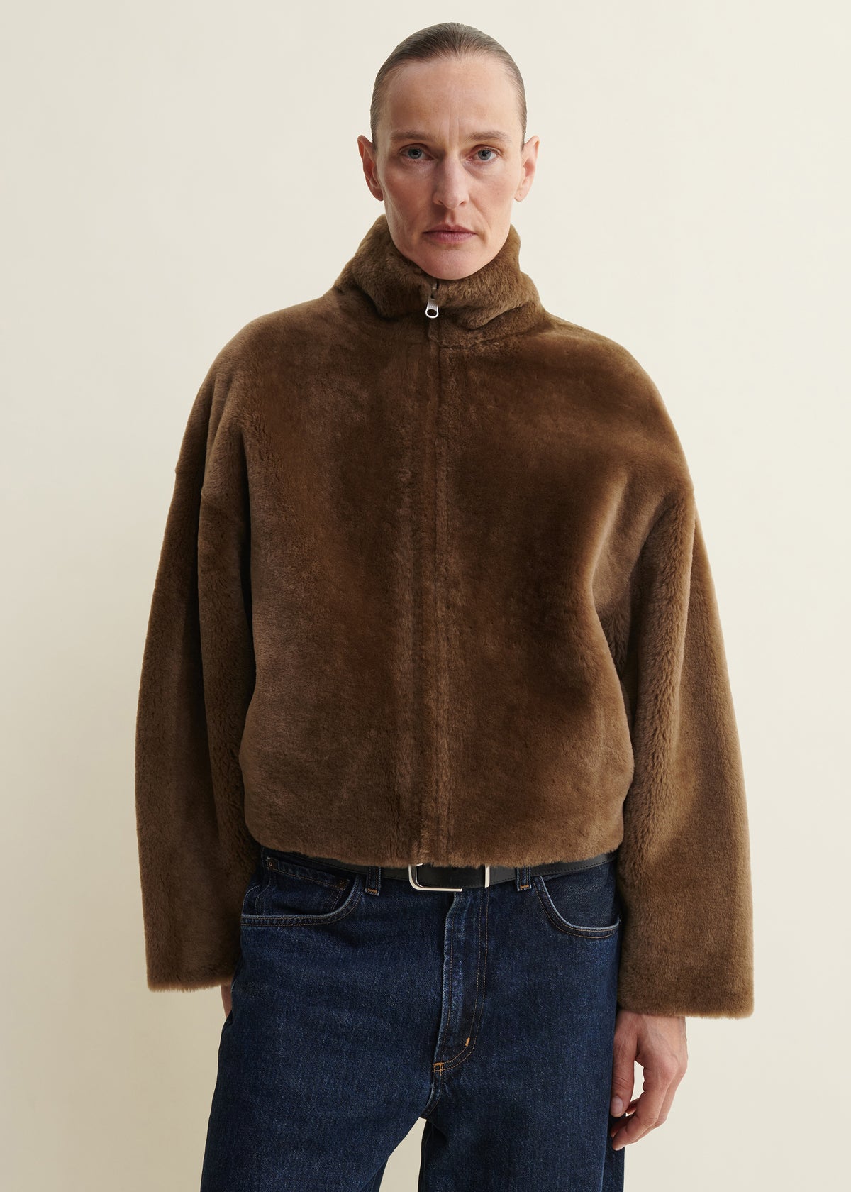 INDY | Funnel Neck Shearling Jacket | Teak