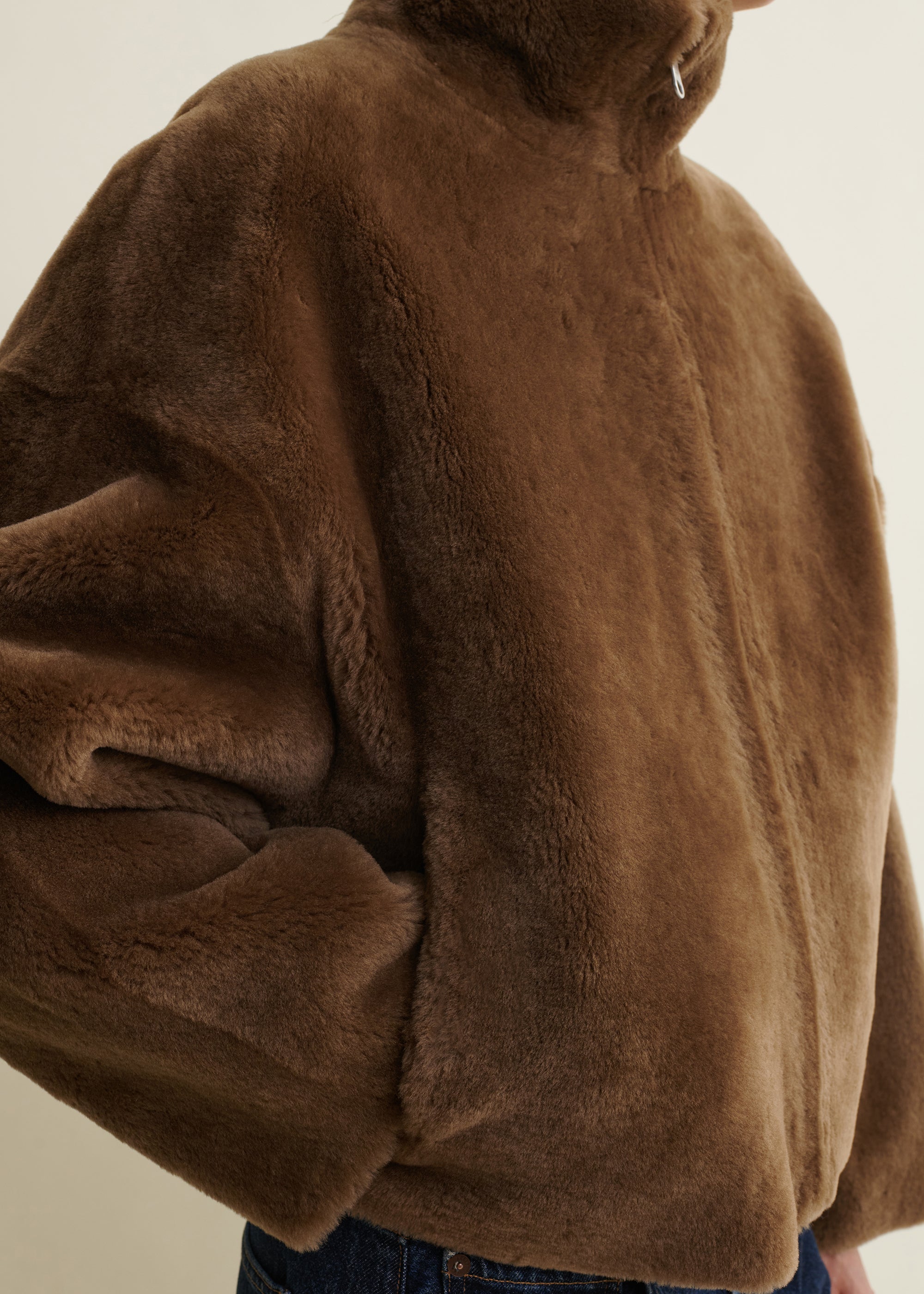INDY | Funnel Neck Shearling Jacket | Teak