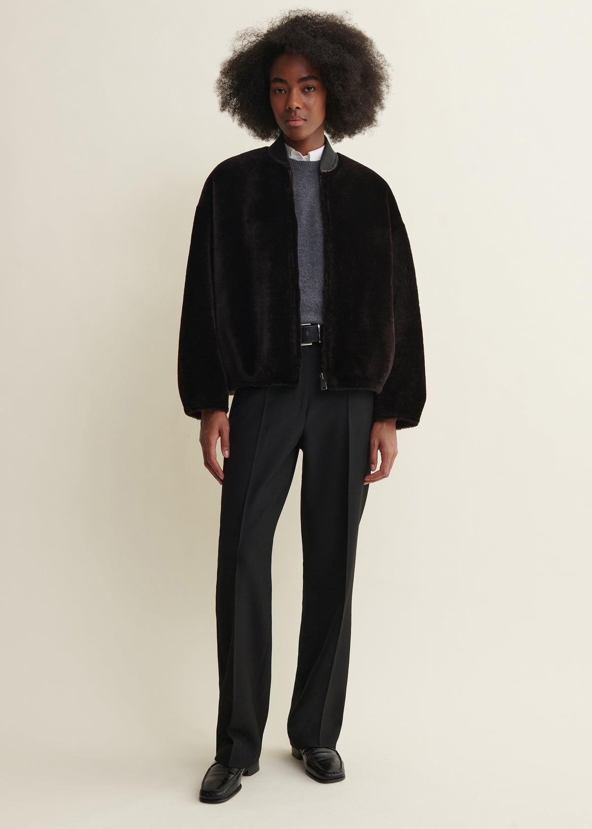 Violet | Reversible Shearling Bomber | Coffee Bean