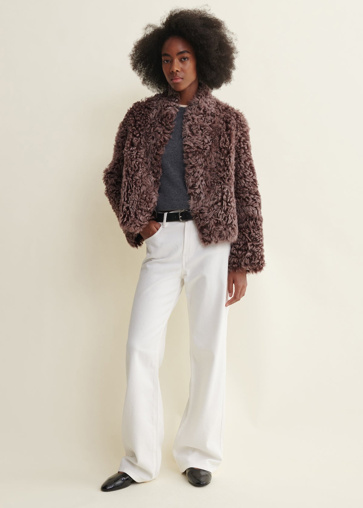 Mooney | Reversible Curly Shearling Jacket | Mahogany