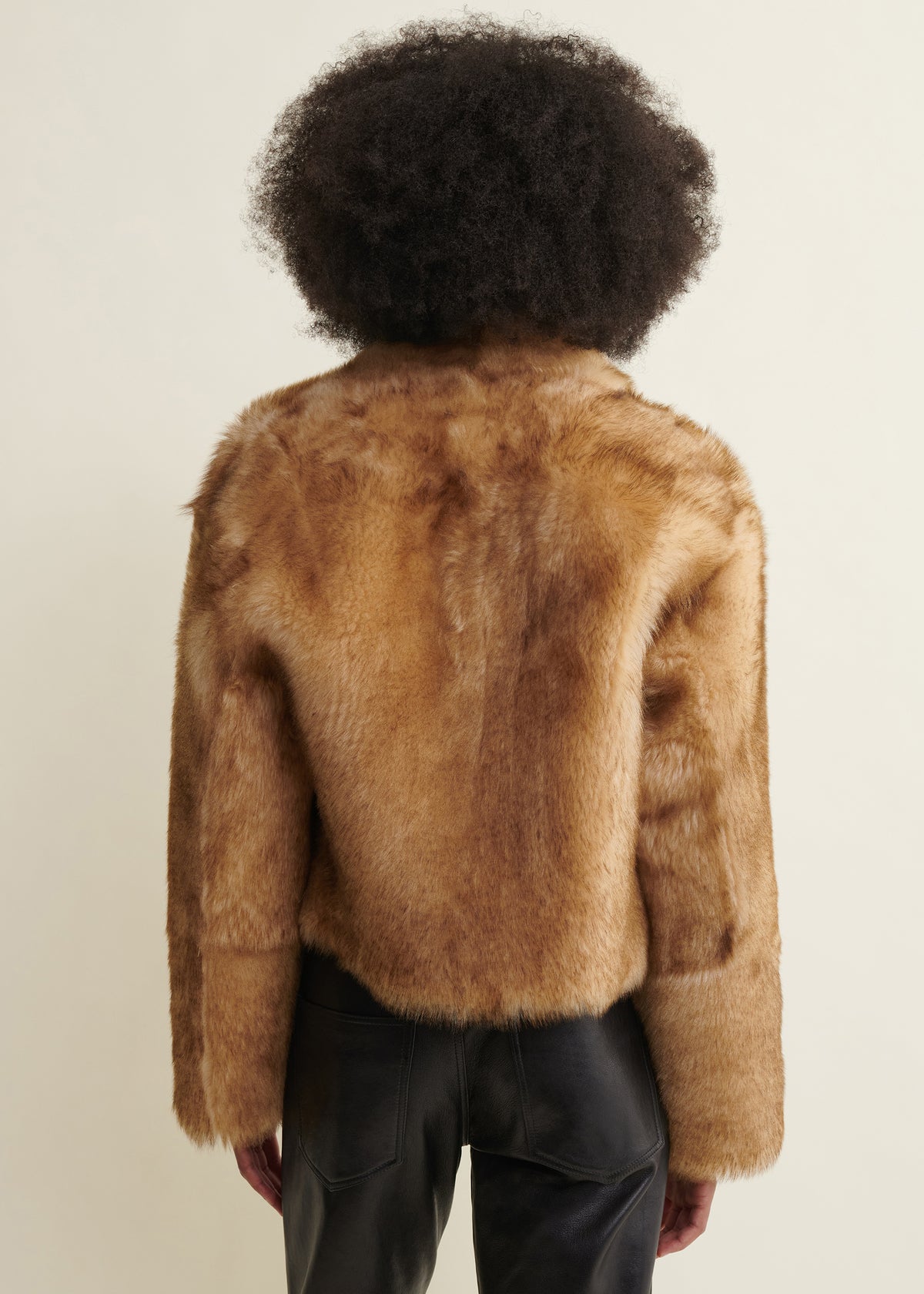 MOONEY | Cropped Shearling Jacket | Dark Beige