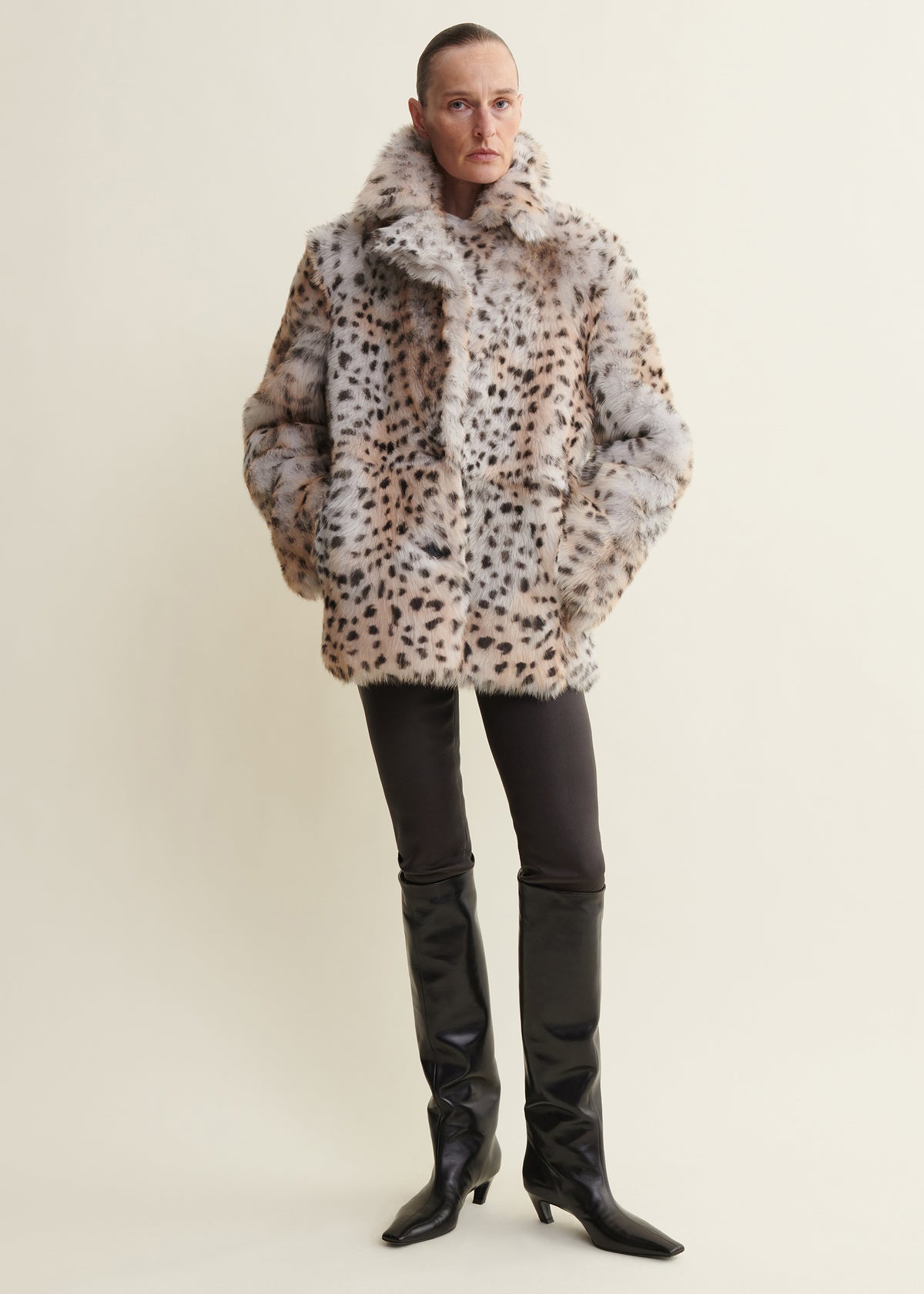 Cynthia | Reversible Shearling Coat | Snow Leopard