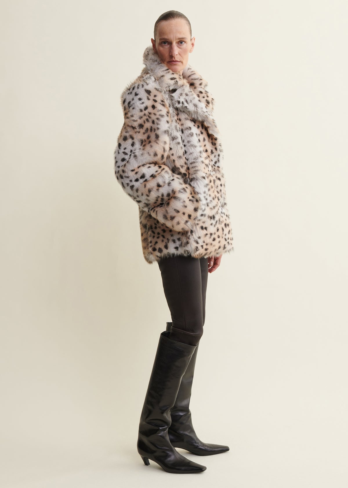 Cynthia | Reversible Shearling Coat | Snow Leopard