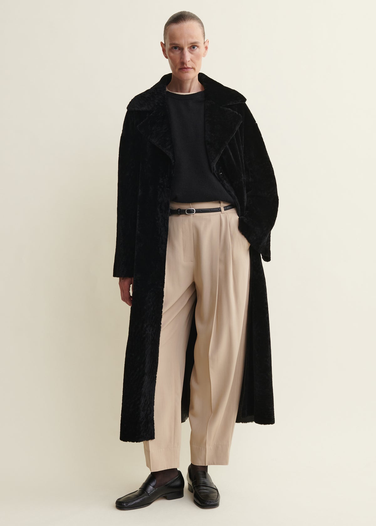 RIEN | Velvet Shearling Coat | Black