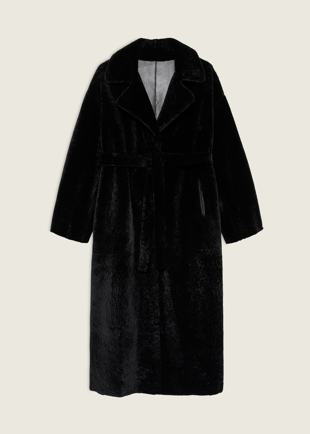 RIEN | Velvet Shearling Coat | Black