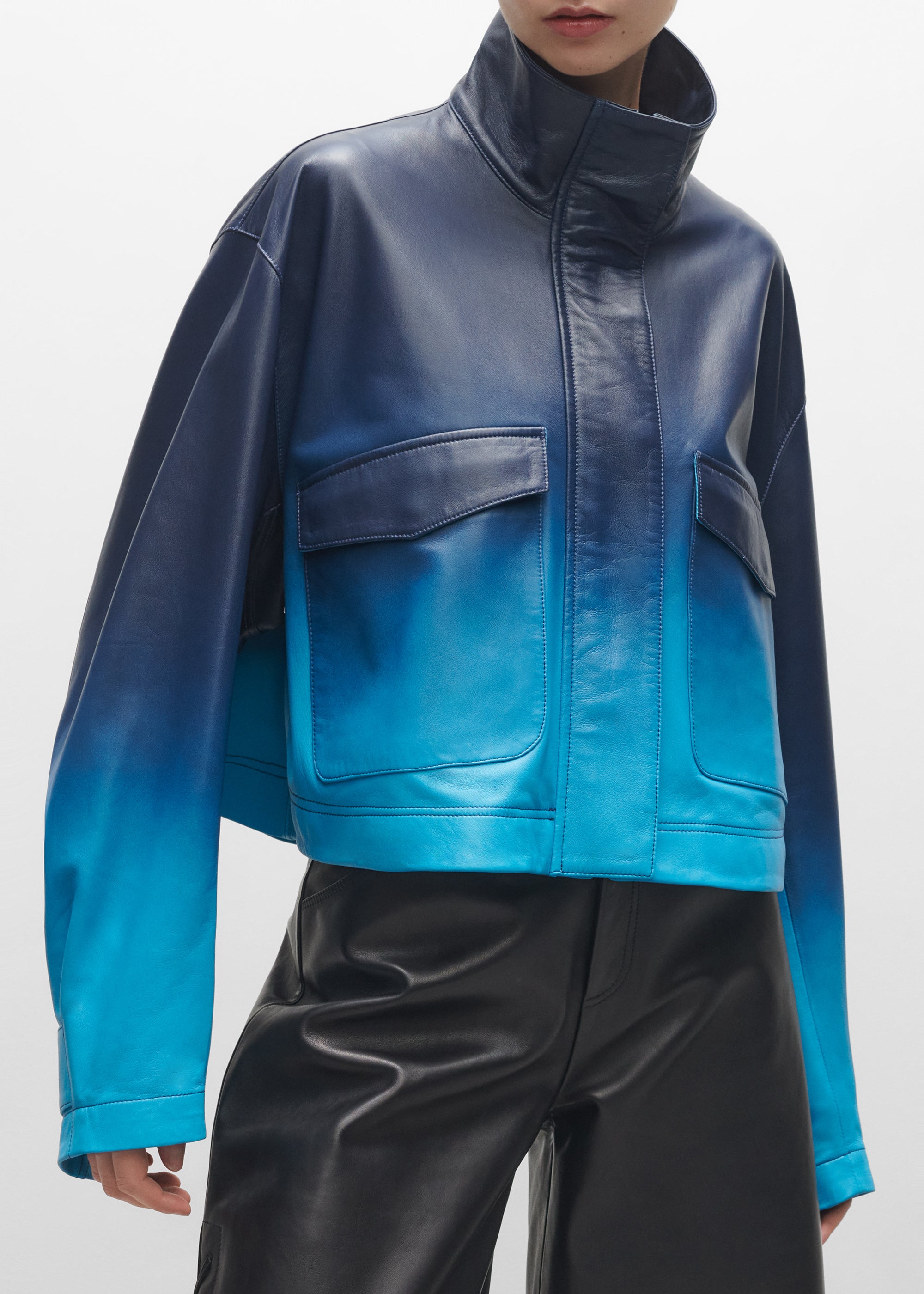 HANNOVER Dip Dye Leather Jacket Marine Blue/ Denim