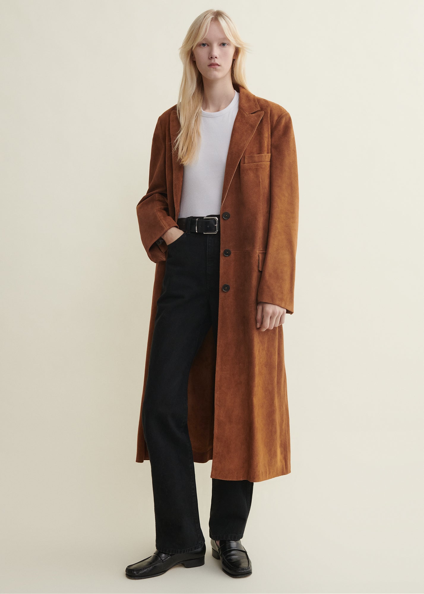 ジャケット・アウター Archive Suede Leather Long Coat Studded ALISSA | Gritty Suede Long Coat