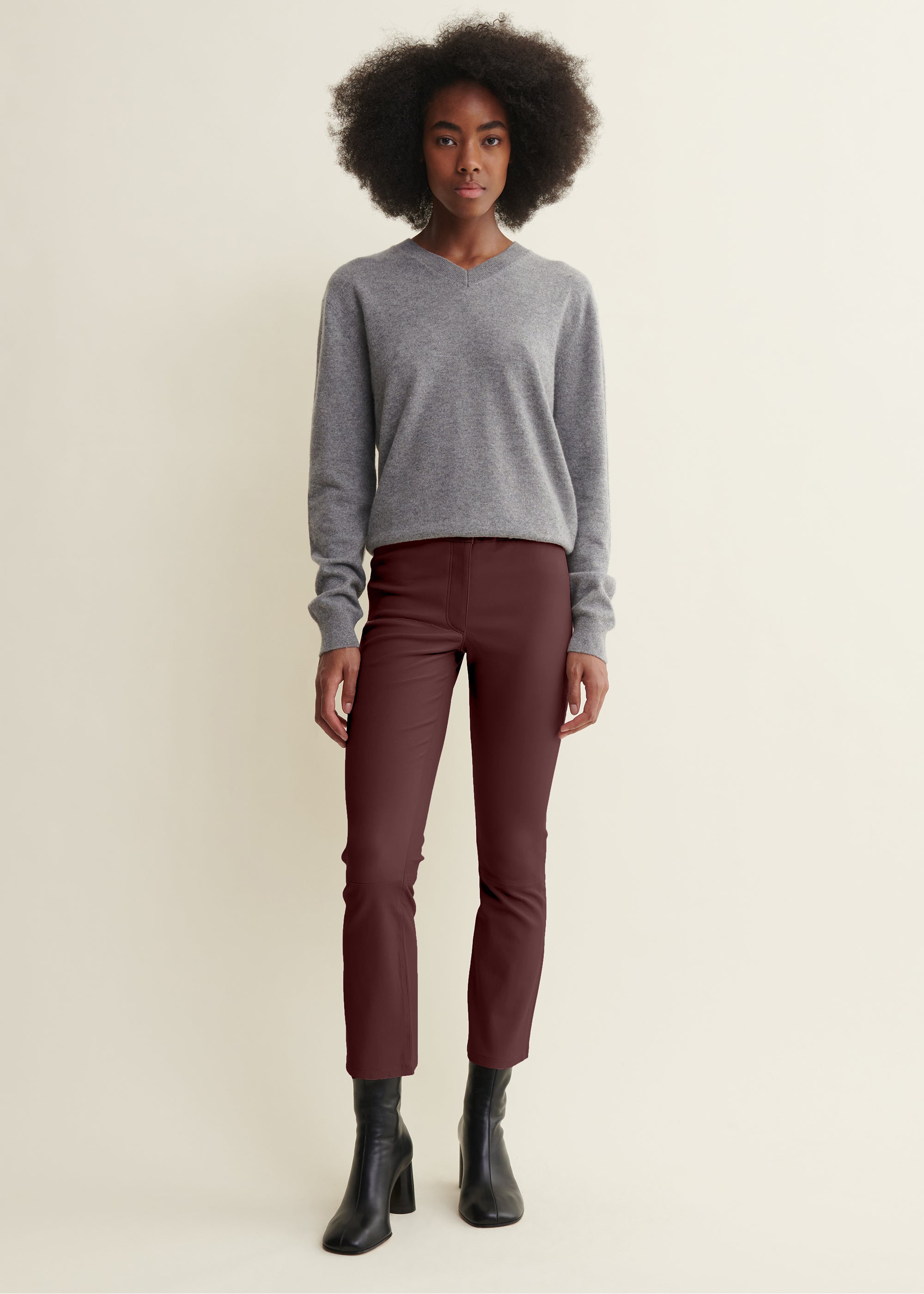 LIVELY | Leather Kick-Flare Trousers | Mahogany