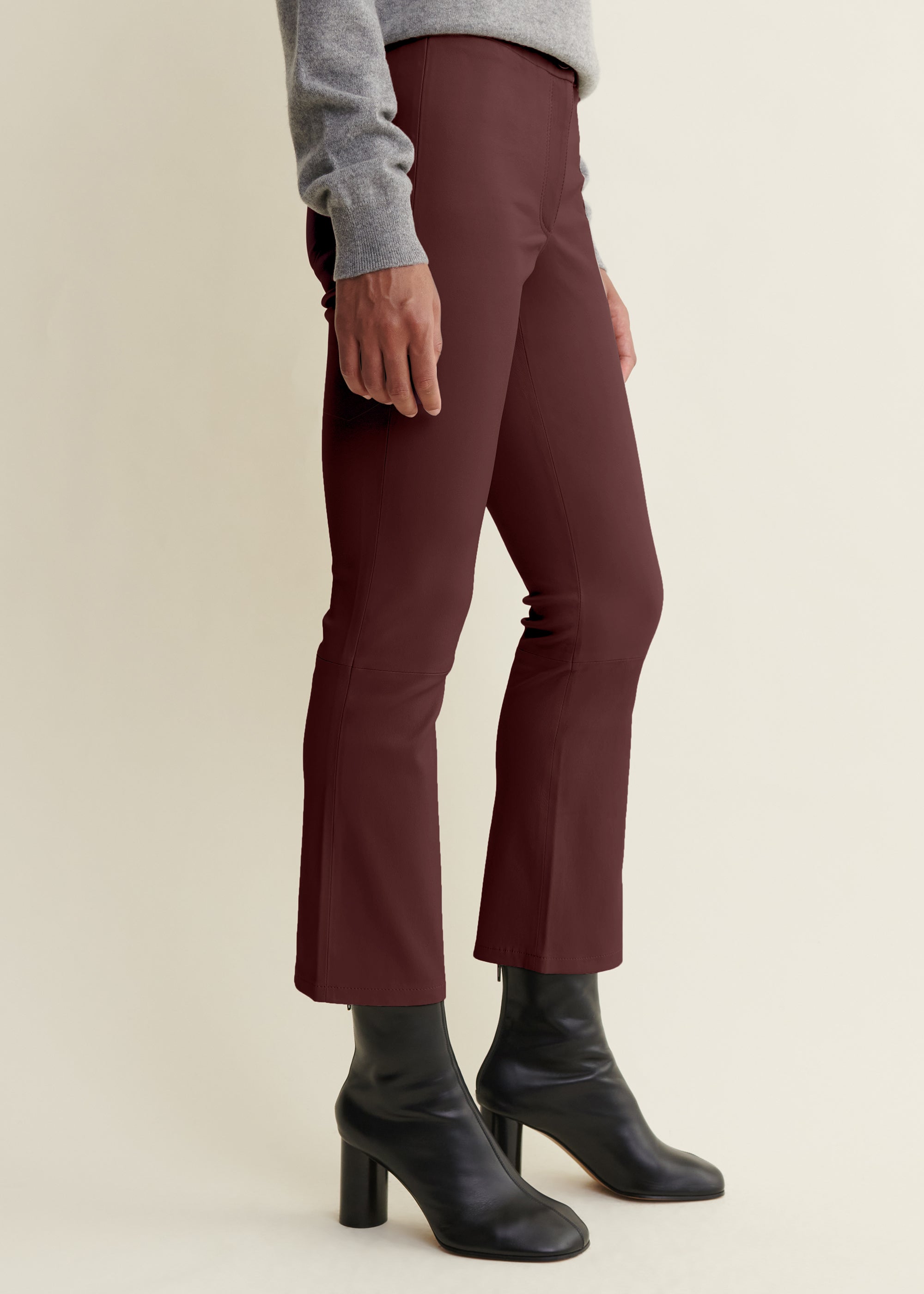 LIVELY | Leather Kick-Flare Trousers | Mahogany