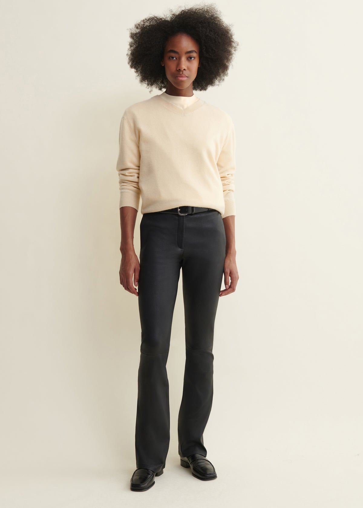 LUCIA | Leather Flare Trousers | Black