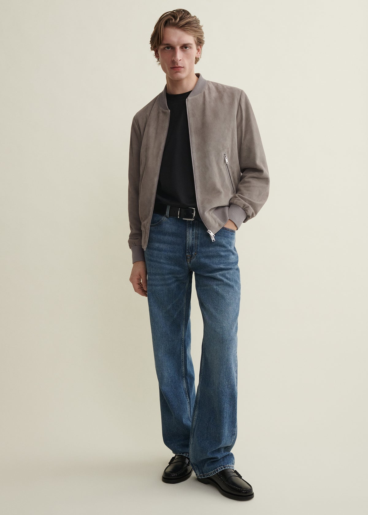 Didier | Suede Bomber Jacket | Grey-Taupe