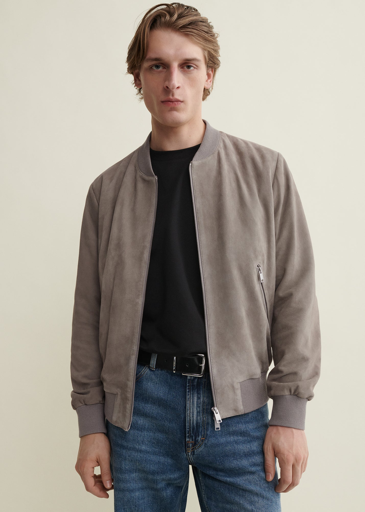 DIDIER | Suede Bomber Jacket | Grey-Taupe