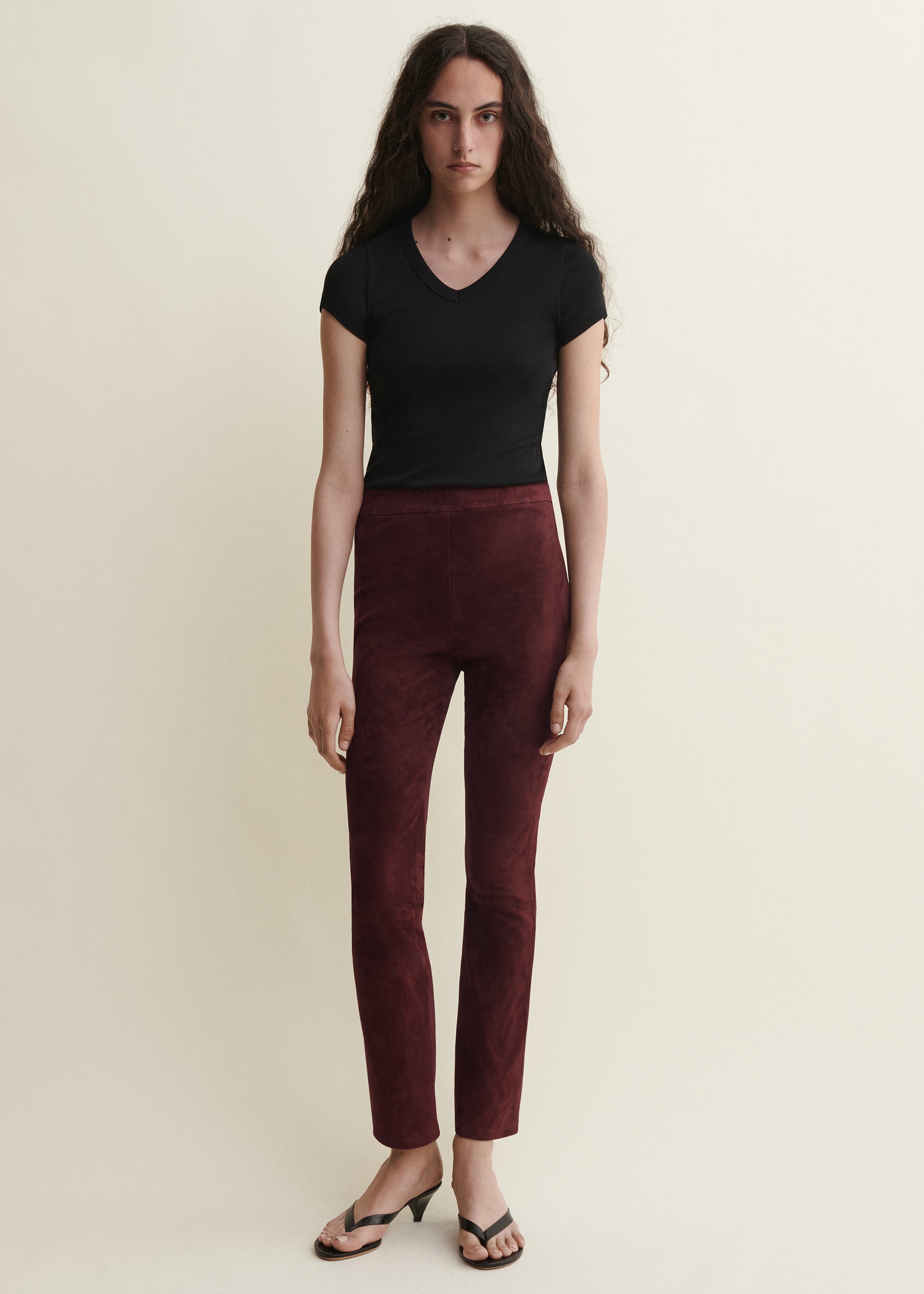 RIVER | Suede Cropped Trousers | Mahogany