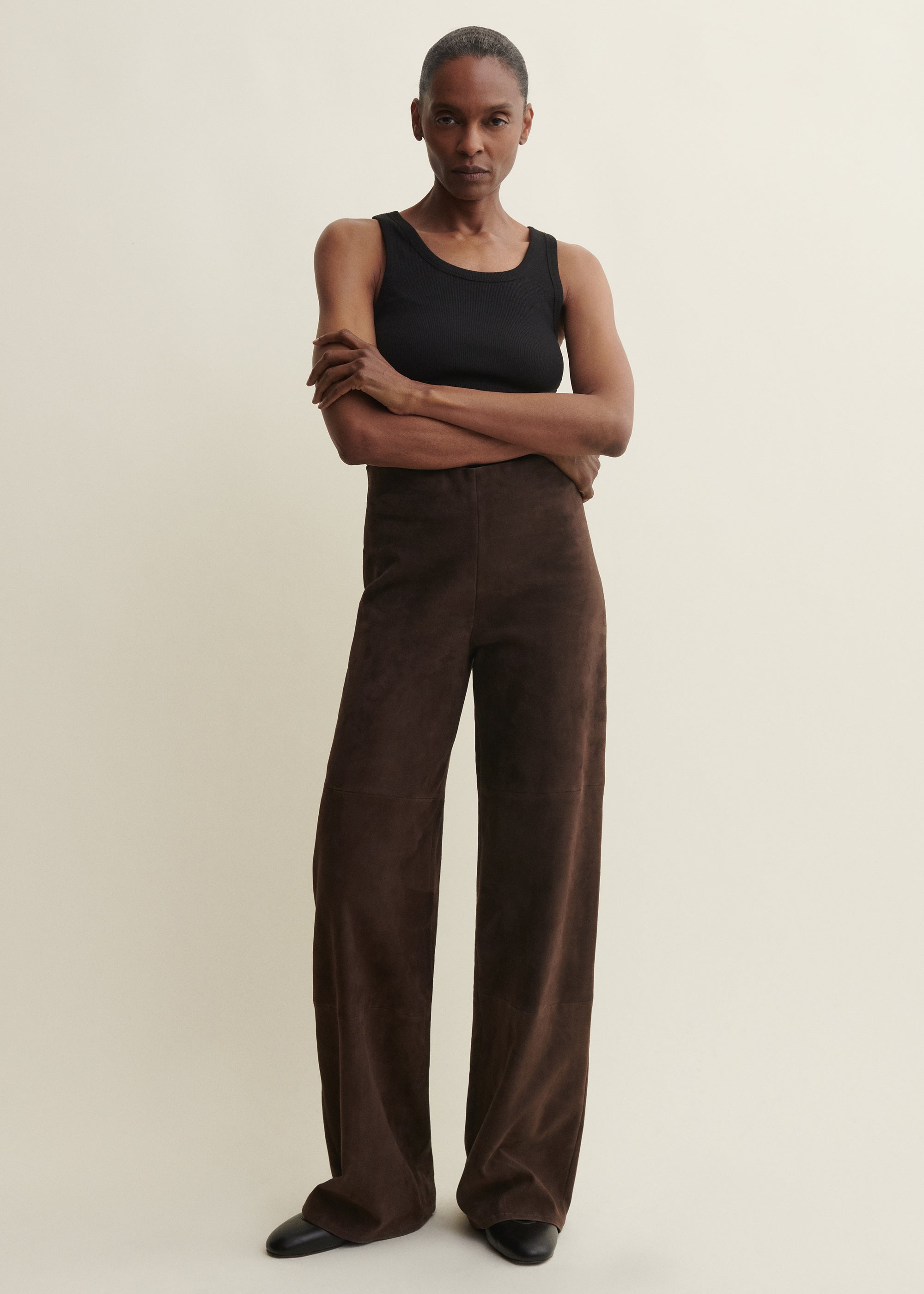KARINA | Suede Straight Trousers | Mud Brown