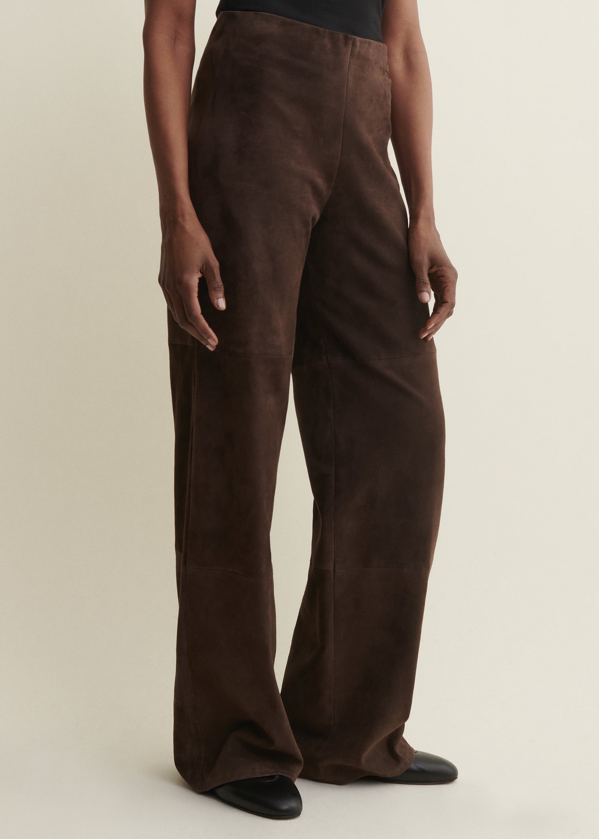KARINA | Suede Straight Trousers | Mud Brown