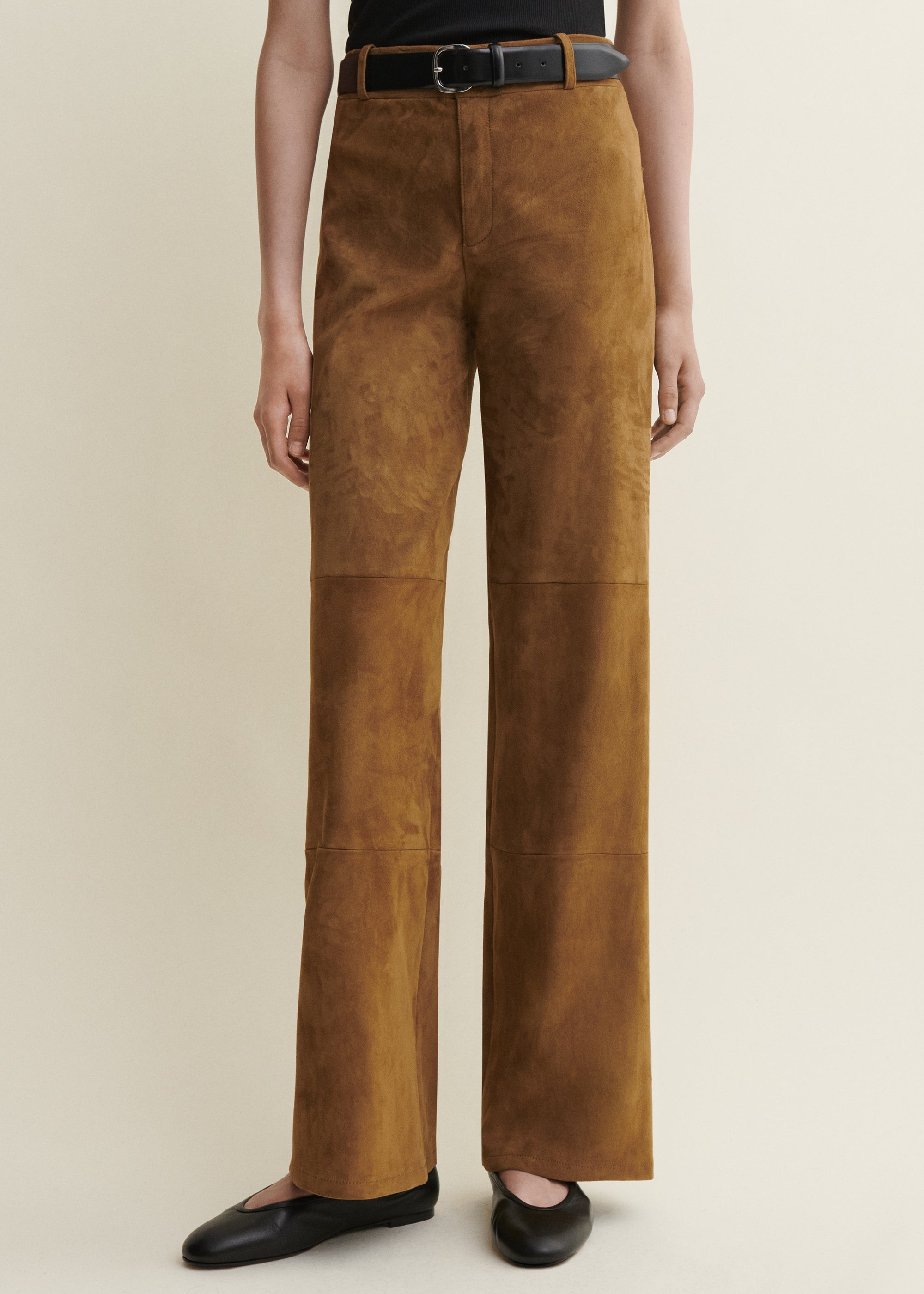 MARINA | Suede Straight Leg Trousers | Dark Olive