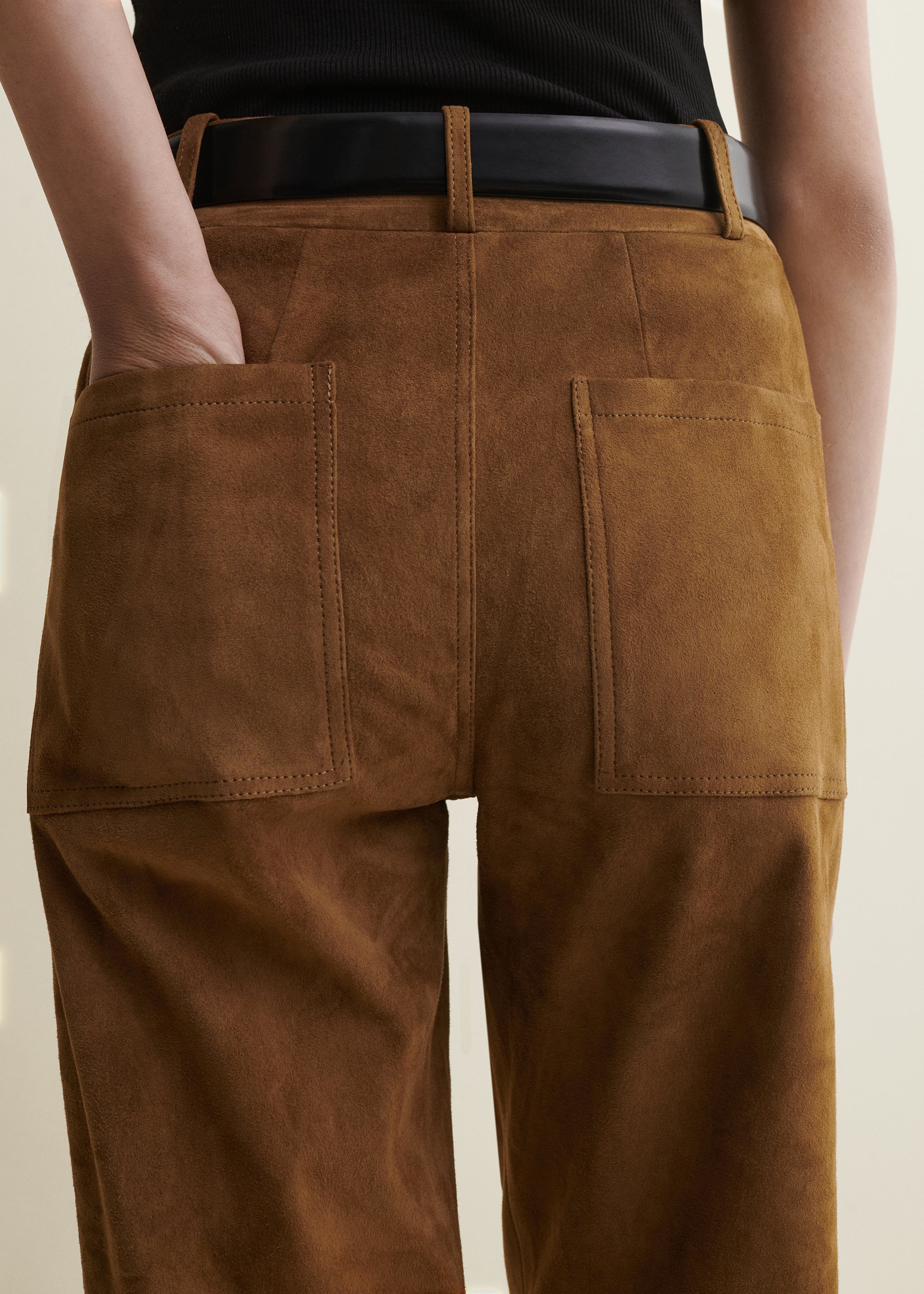 MARINA | Suede Straight Leg Trousers | Dark Olive