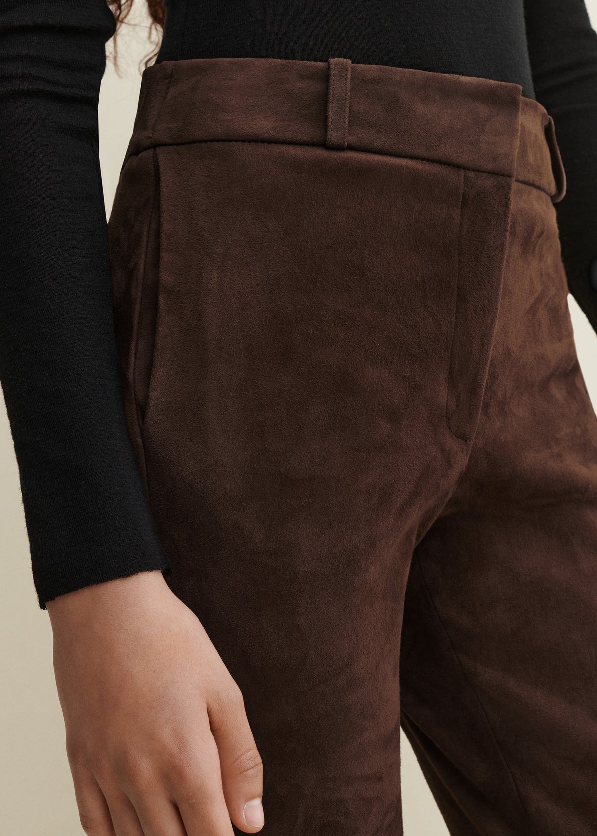 Lucia | Suede Flare Trousers | Mud Brown