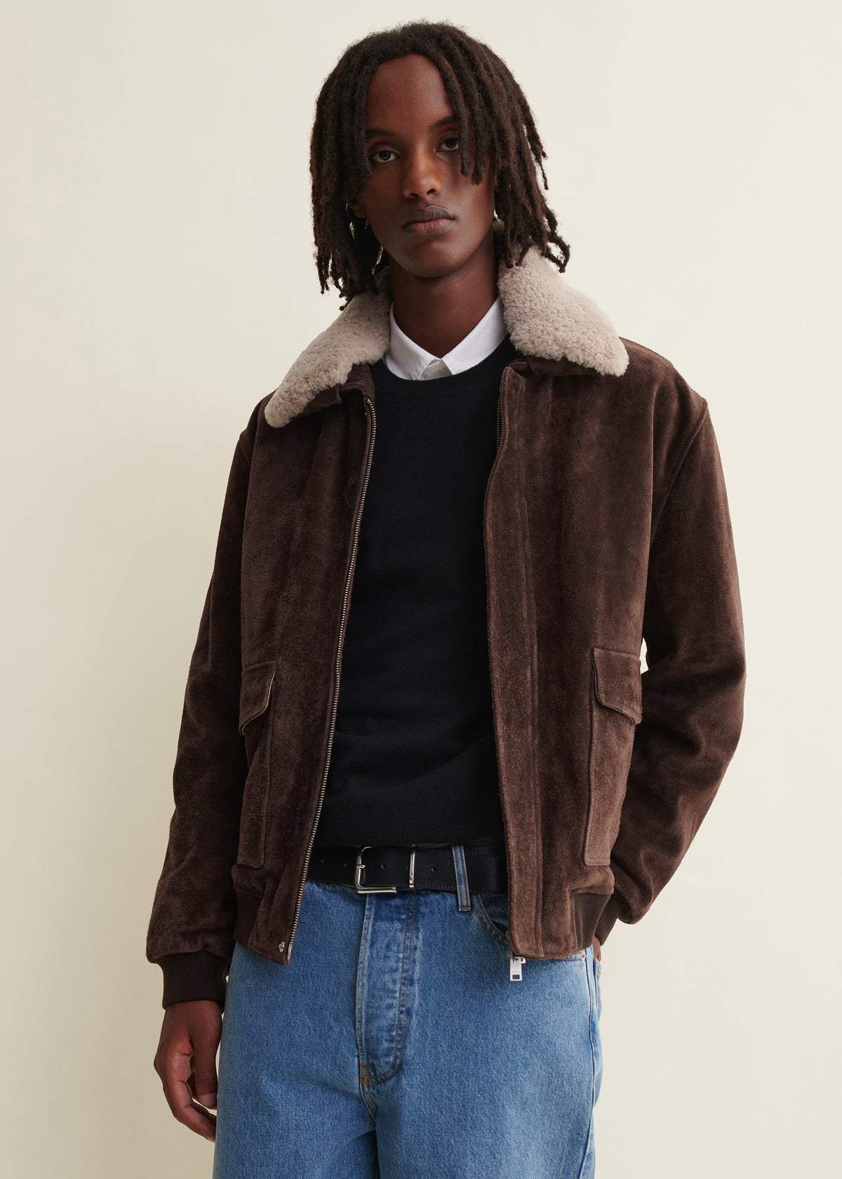 BARI | Suede Bomber Jacket | Charcoal Brown