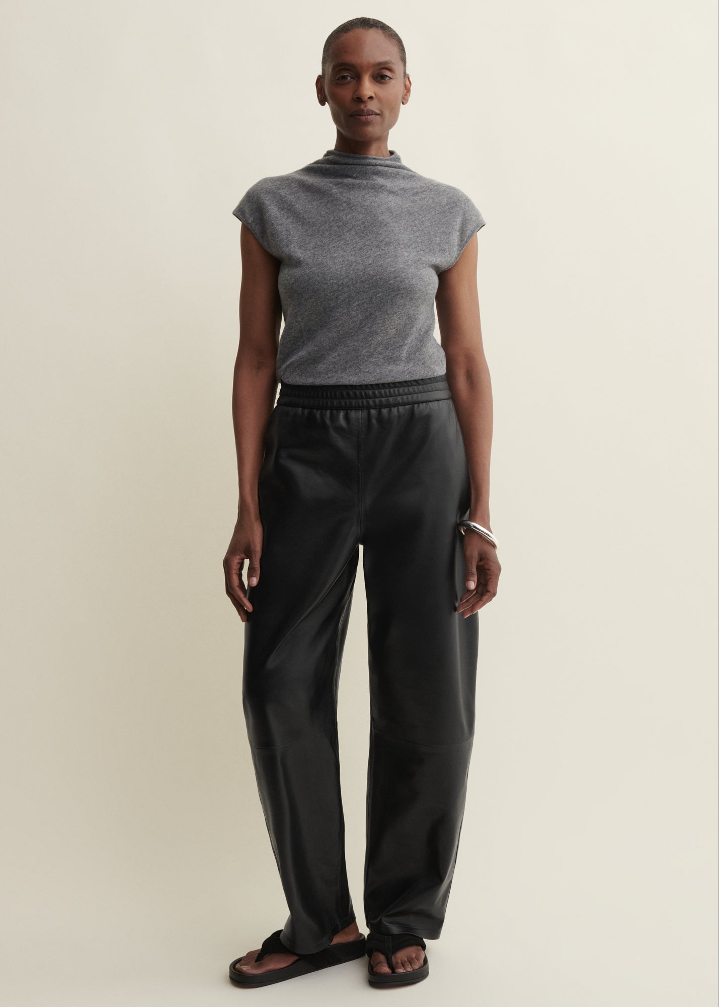 NOA | Leather Barrel Trousers | Black