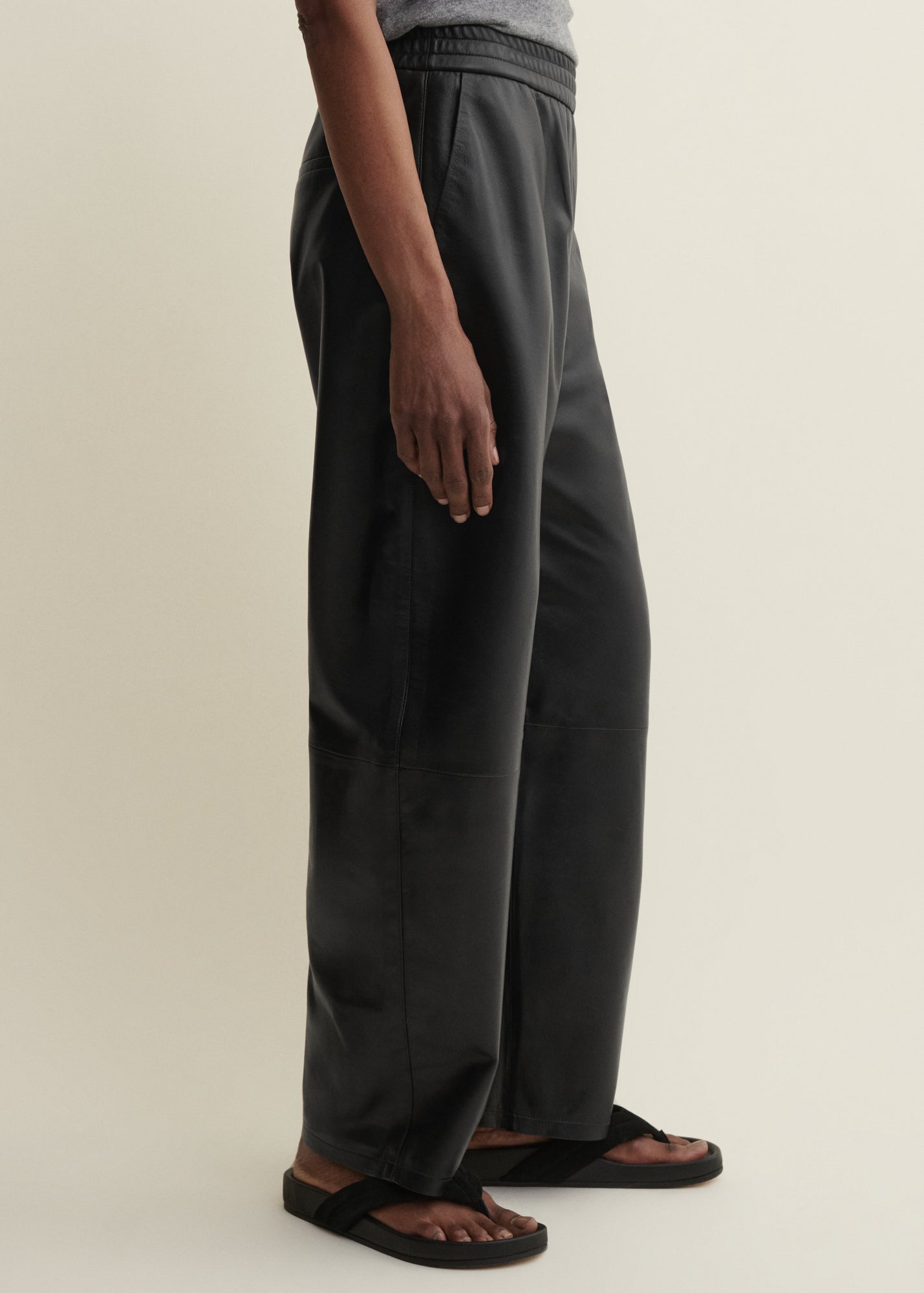 NOA | Leather Barrel Trousers | Black