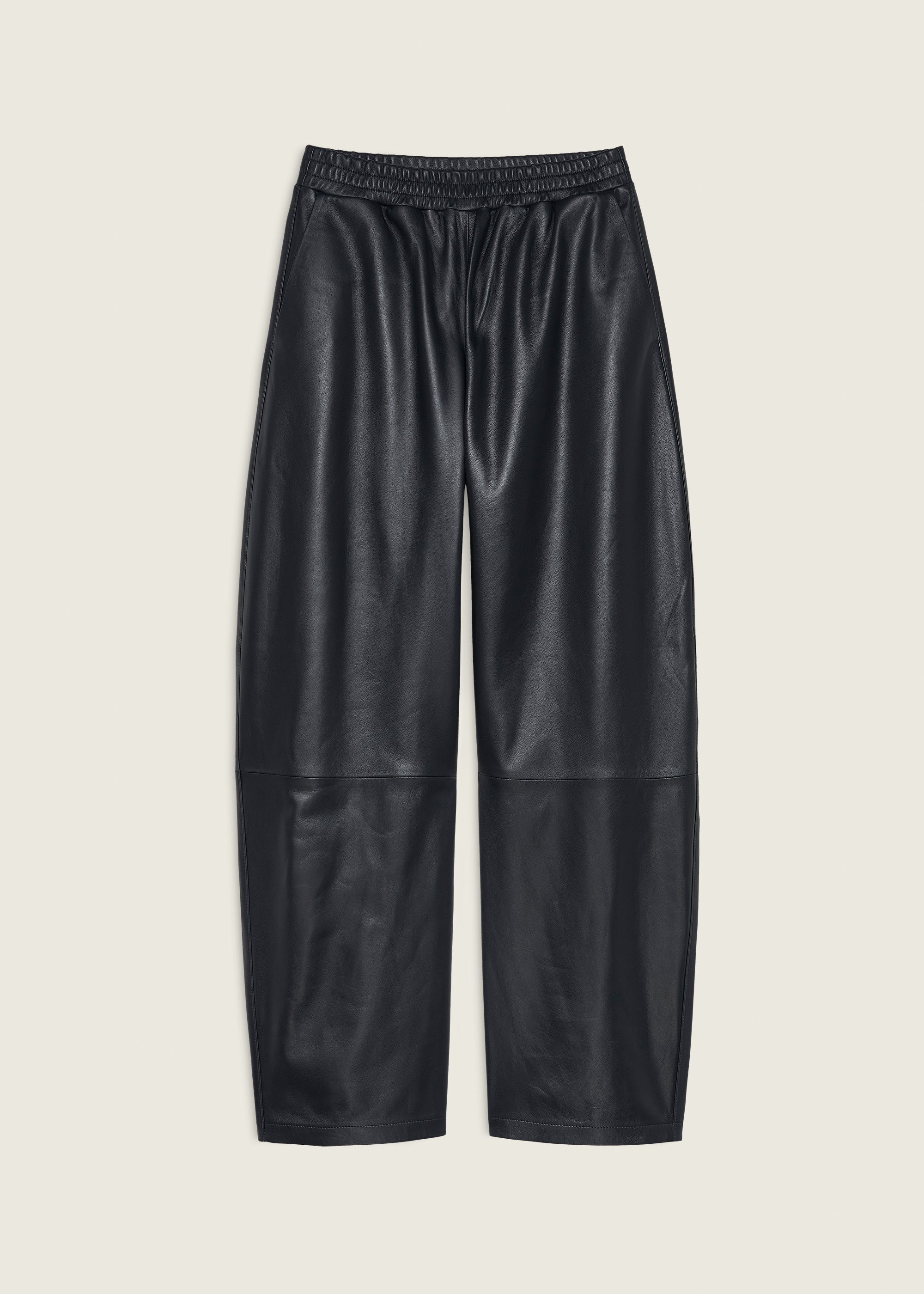 NOA | Leather Barrel Trousers | NIGHT