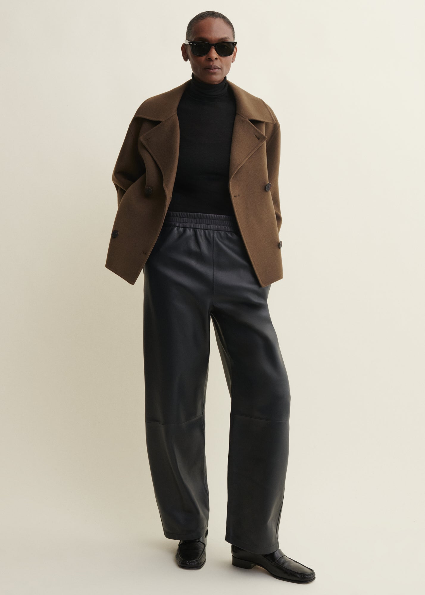 NOA | Leather Barrel Trousers | NIGHT