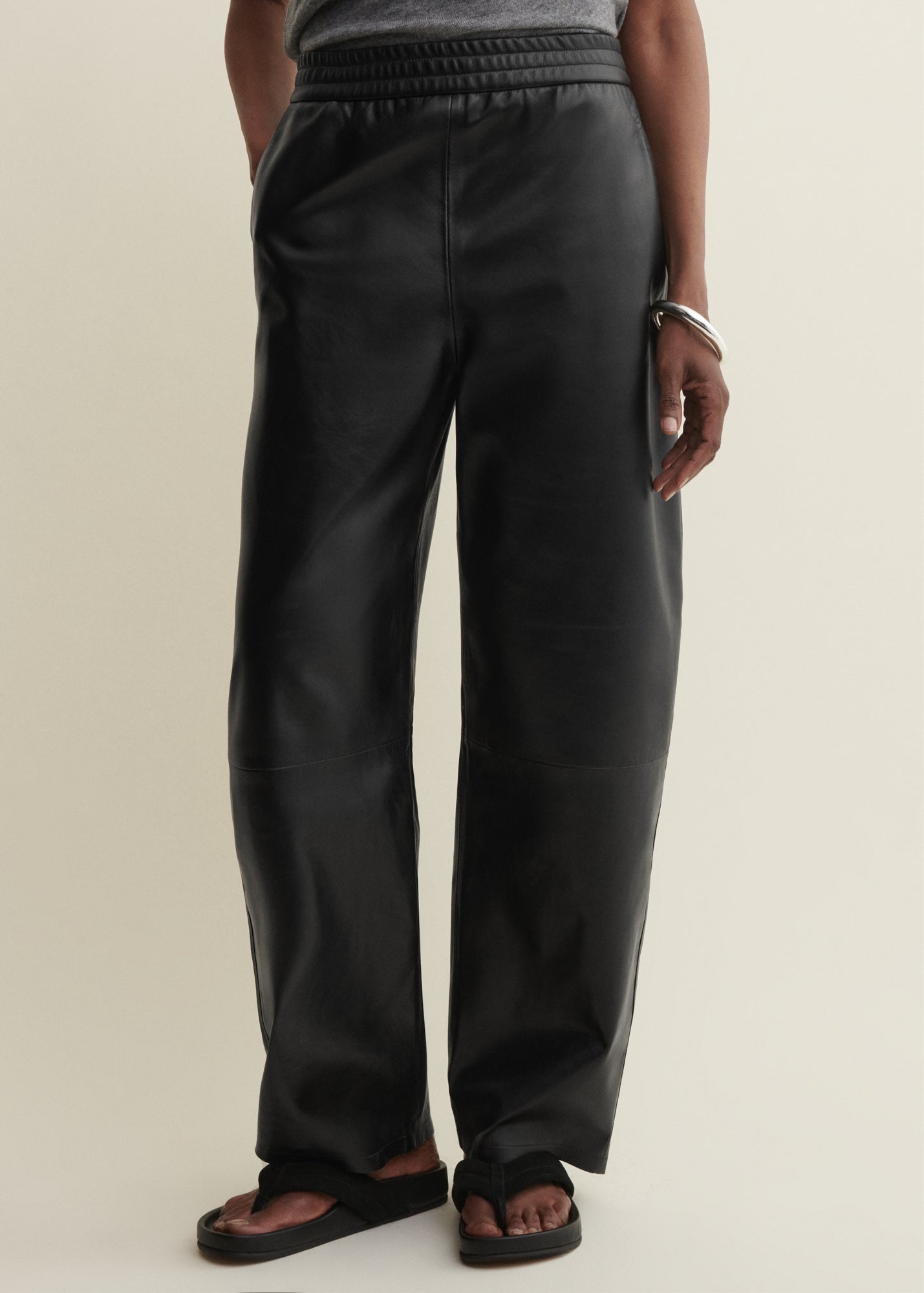 NOA | Leather Barrel Trousers | Black
