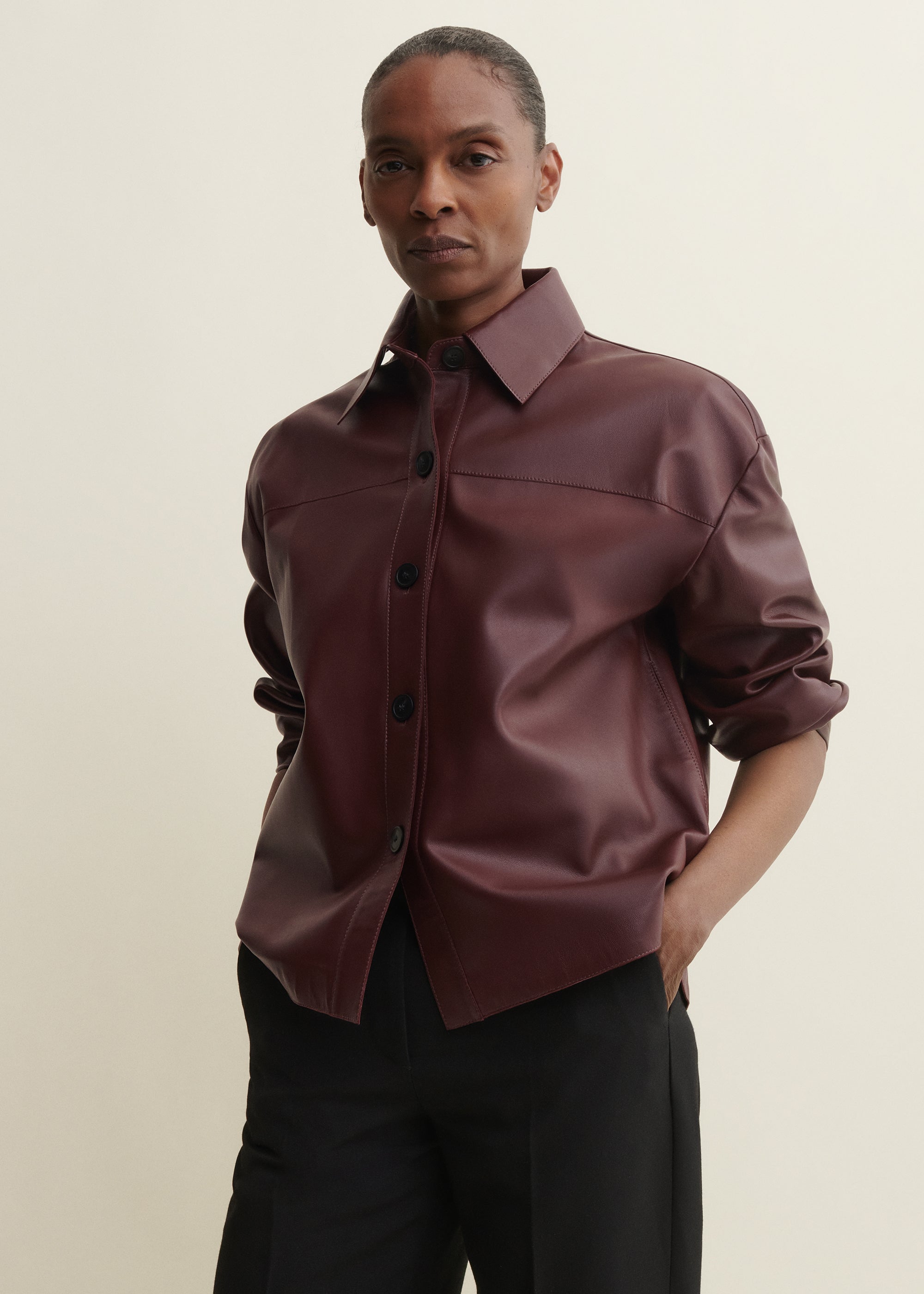 FENNA | Leder Shirt | MAHOGANY