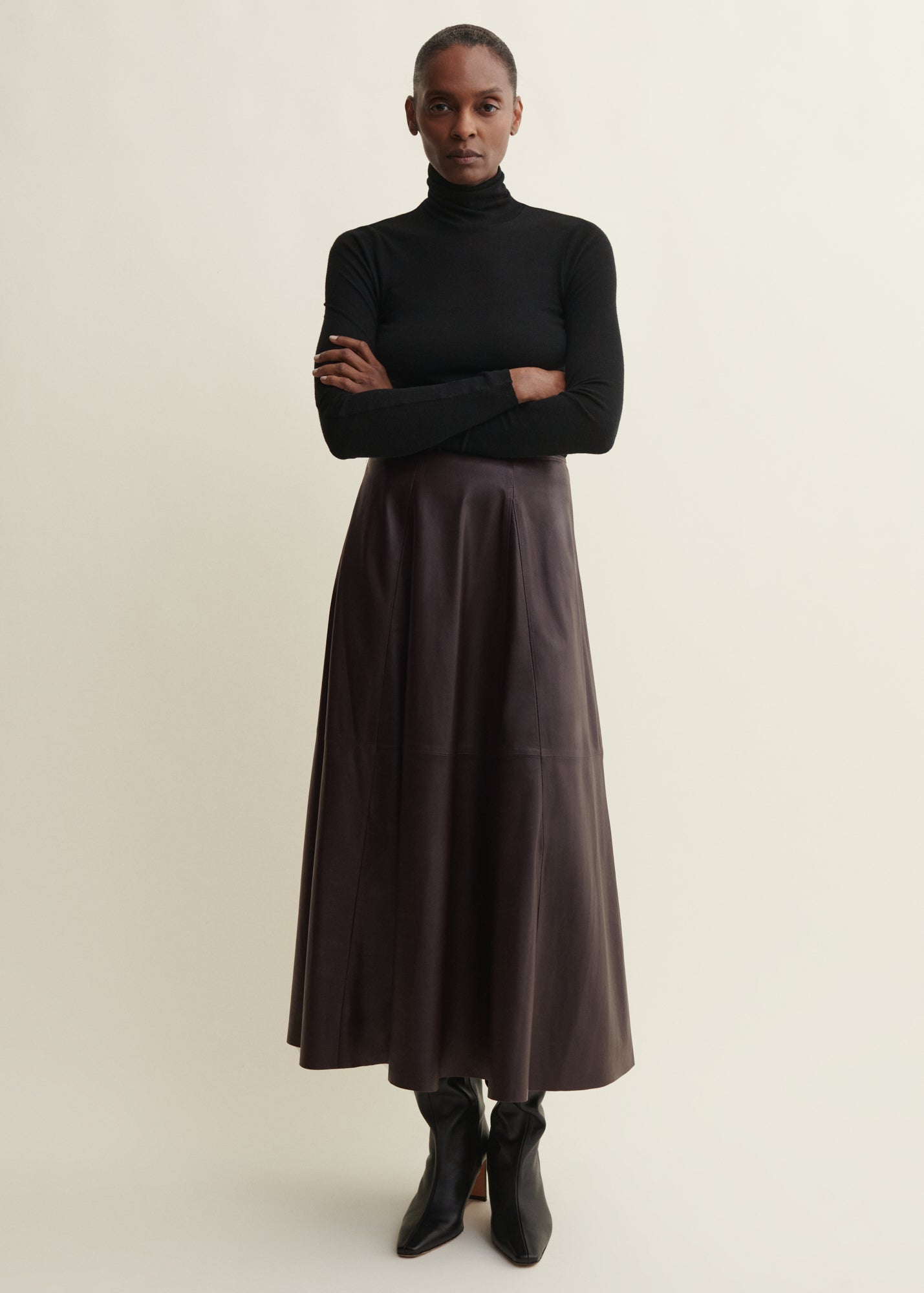 ELENI | Leather Pleated Skirt | COFFEE BEAN
