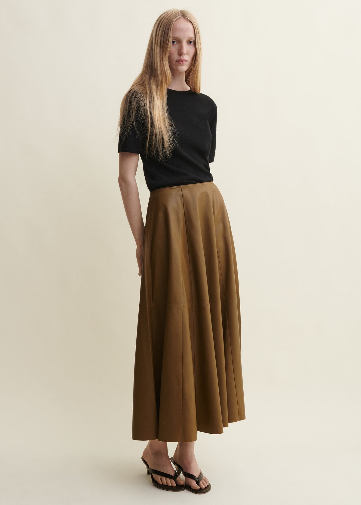 ELENI | Leather Pleated Skirt | DARK OLIVE