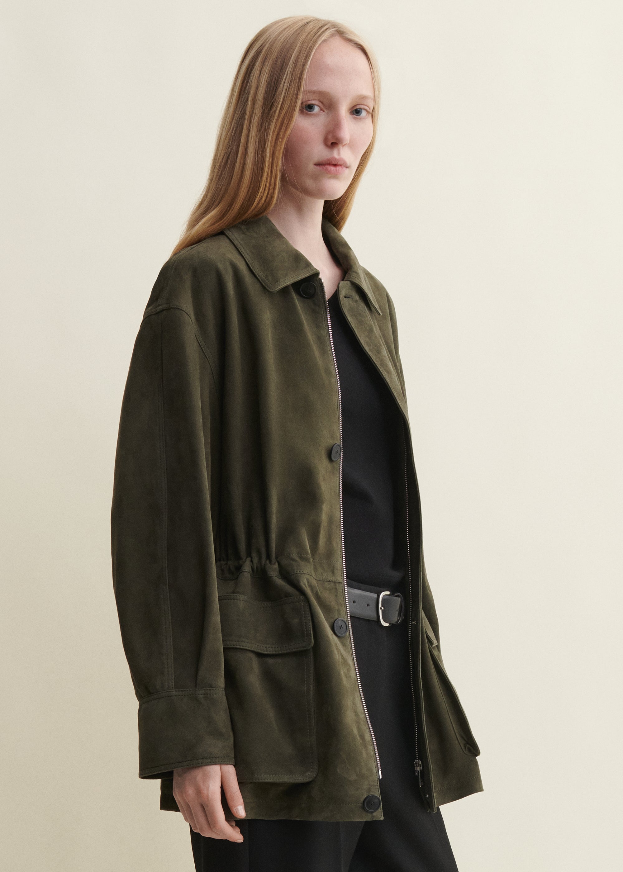 MAEVE | Suede Field Jacket | DARK GREEN