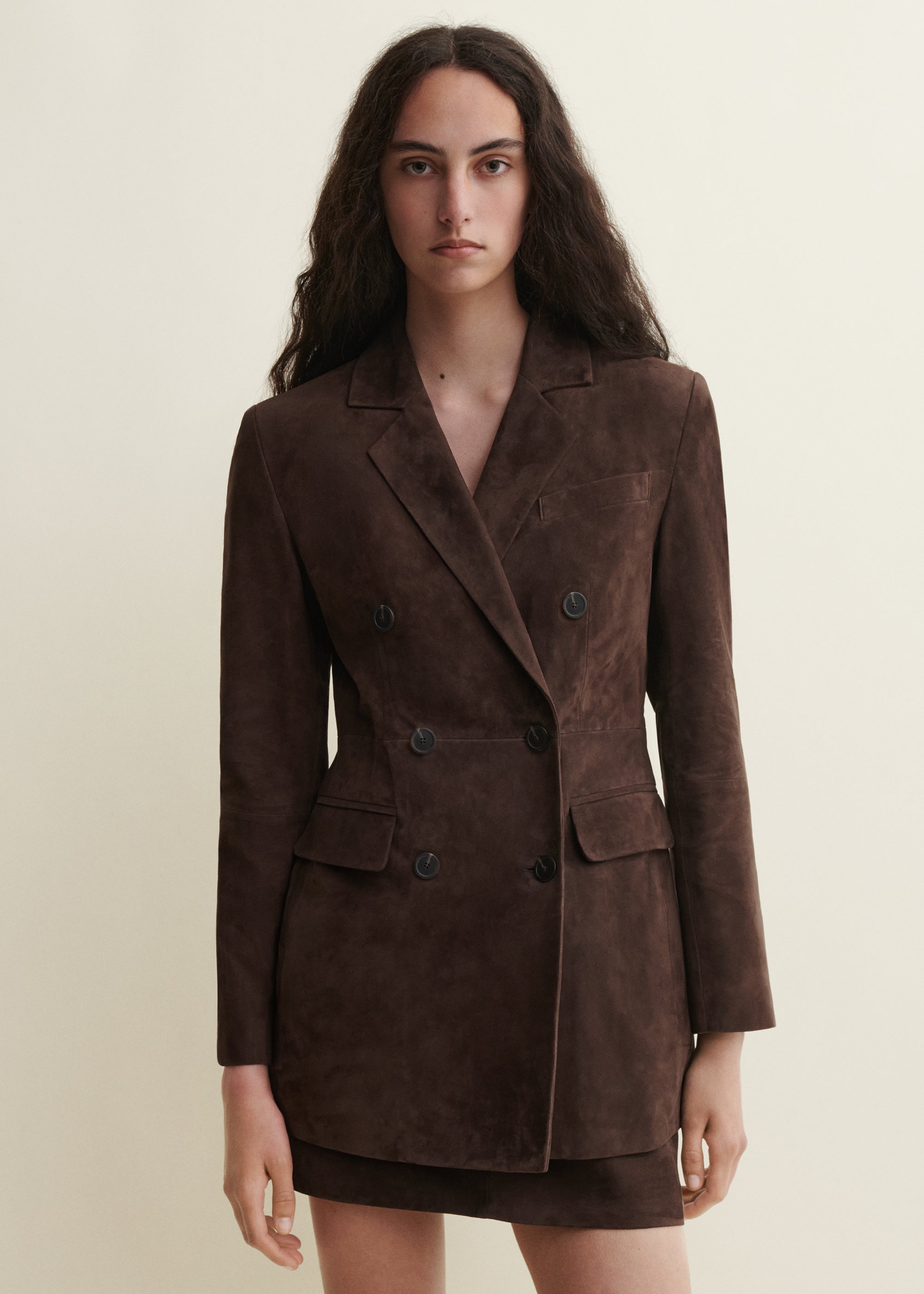 SAFIA | Suede Blazer | Mud Brown