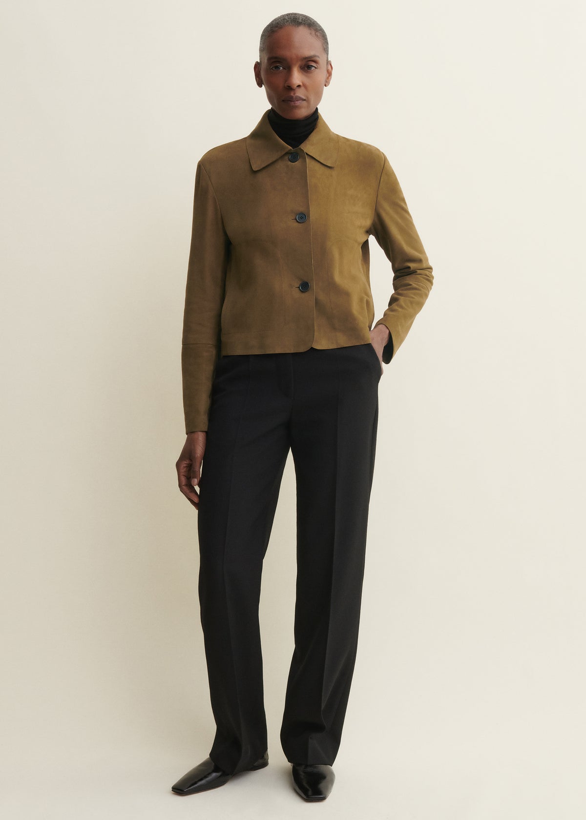 Emy | Suede Classic Jacket | Dark Olive