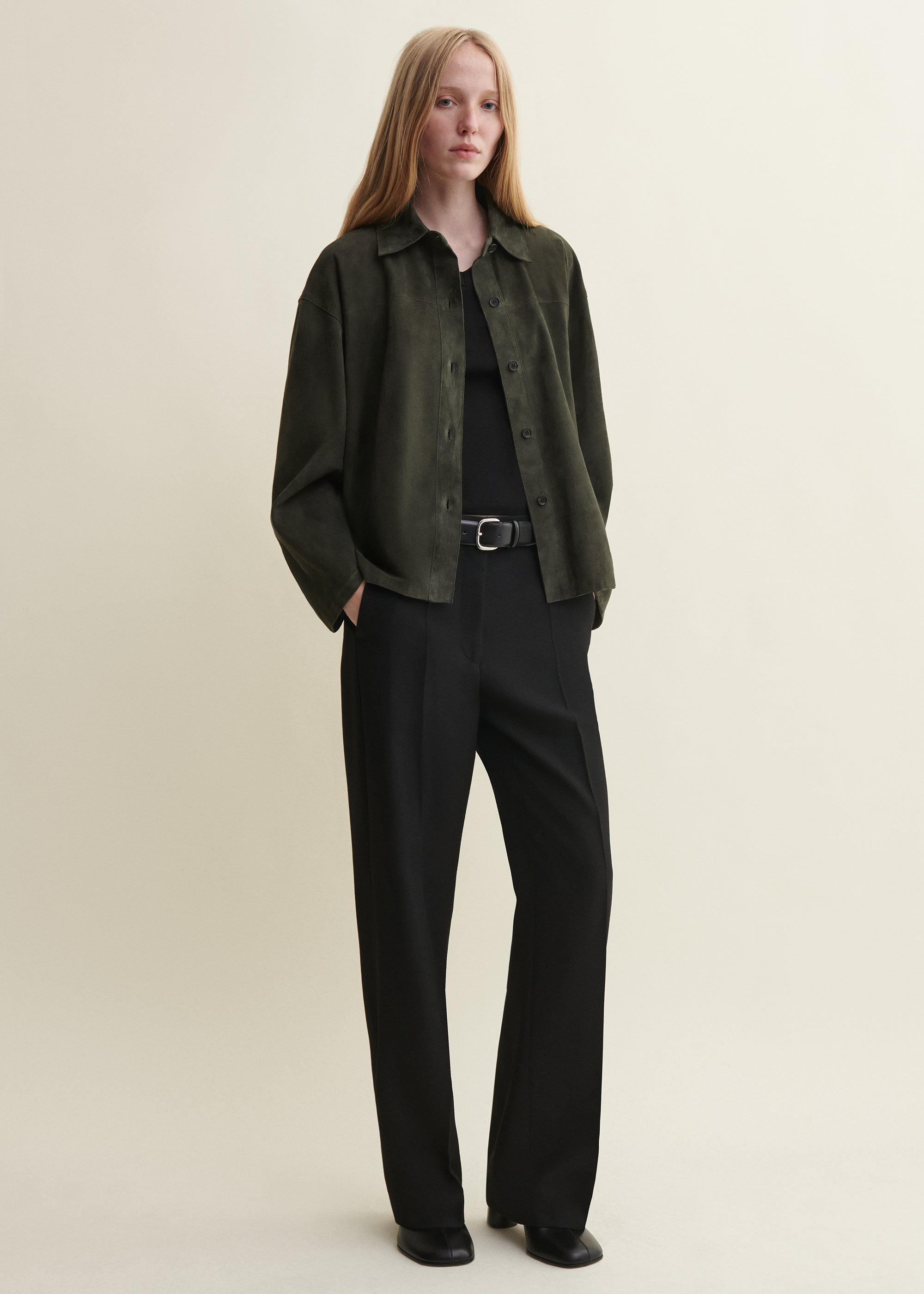 FENNA | Suede Overshirt | Dark Green
