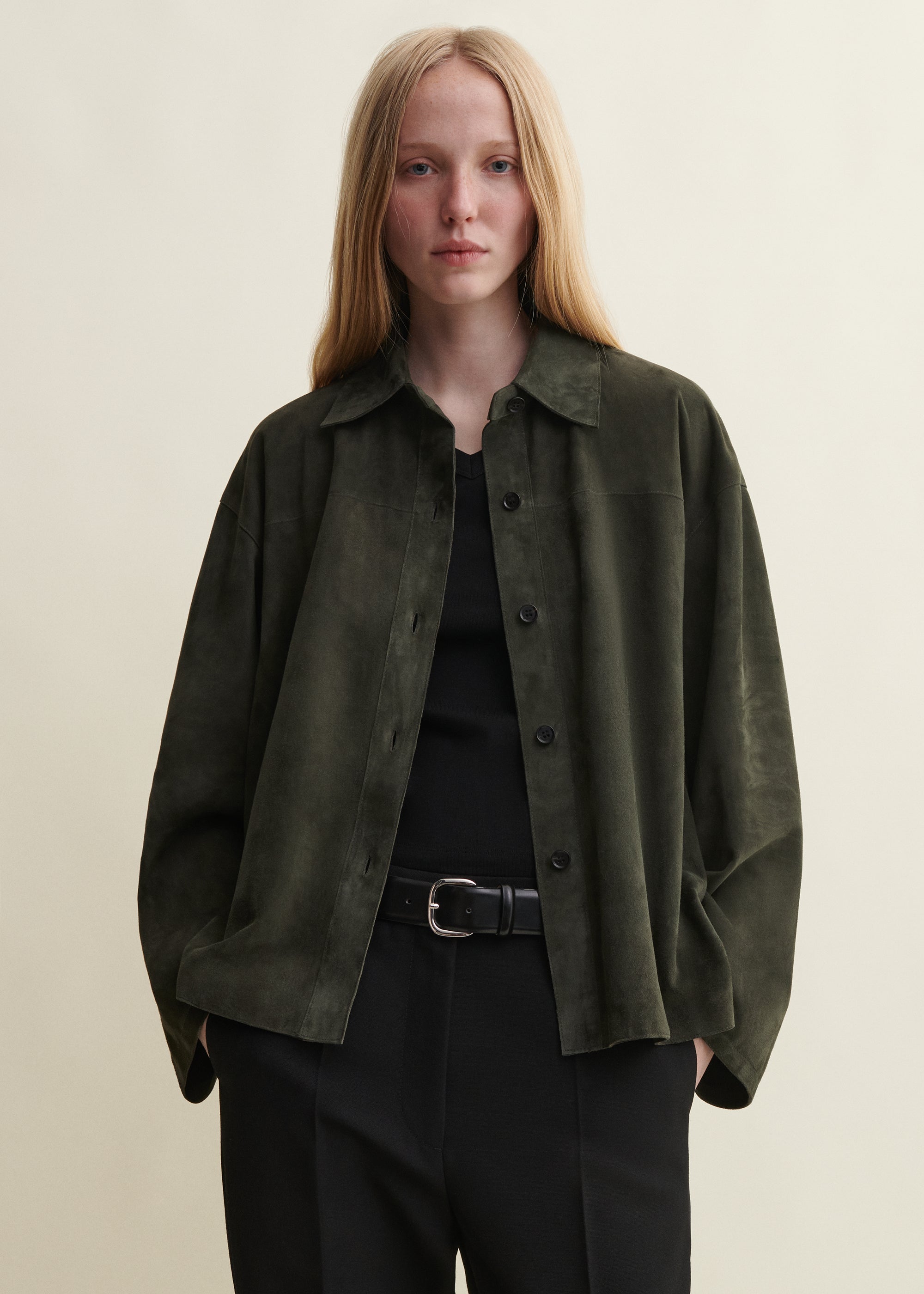 FENNA | Suede Overshirt | Dark Green