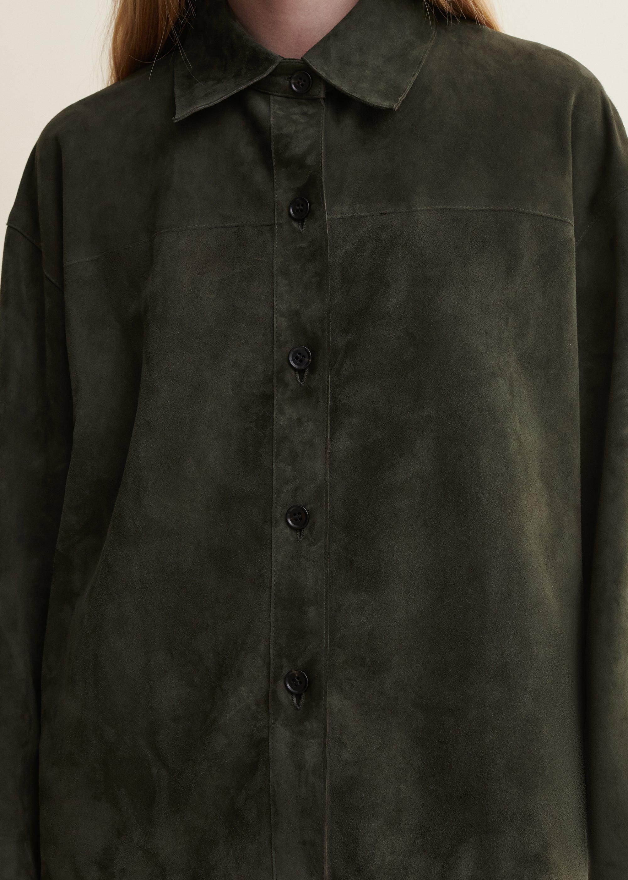 FENNA | Suede Overshirt | Dark Green