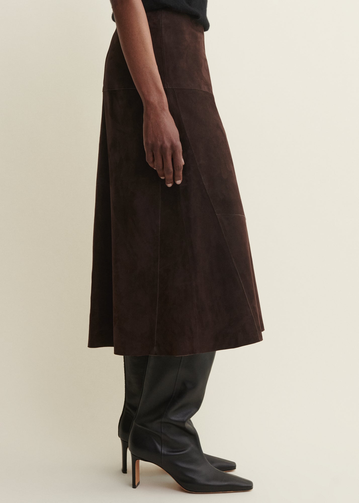 MELITA | Suede A-line Skirt | MUD BROWN
