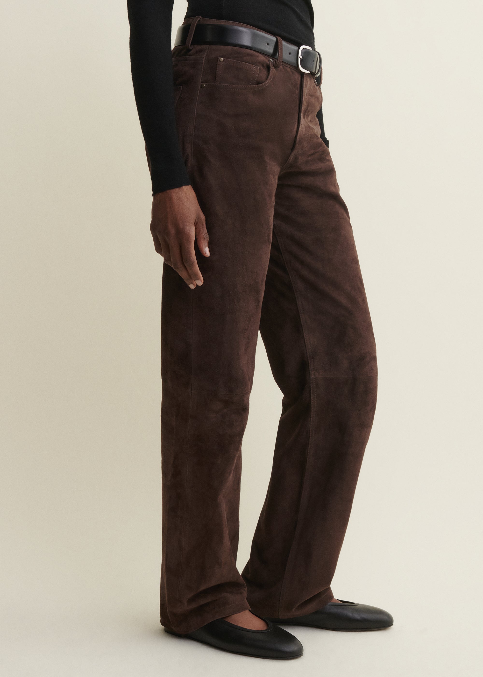 JEAN | Geradlinige Wildlederhose | MUD BROWN
