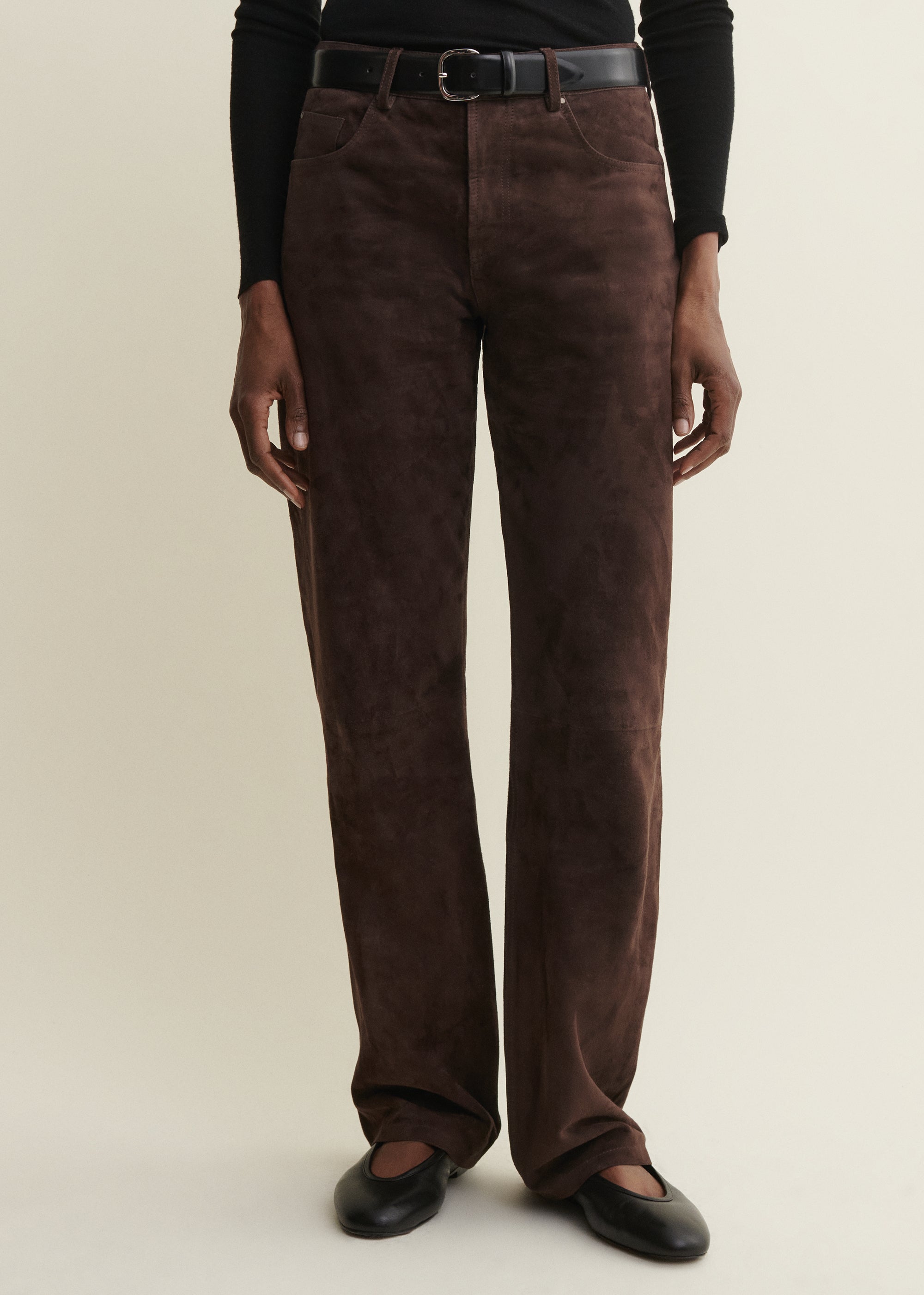 JEAN | Geradlinige Wildlederhose | MUD BROWN