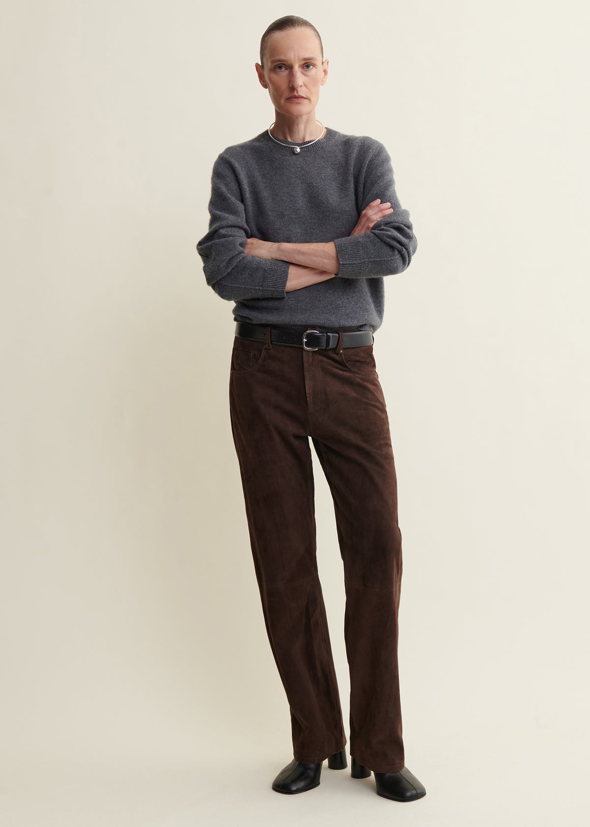 JEAN | Suede Five Pocket Trousers | Mud Brown