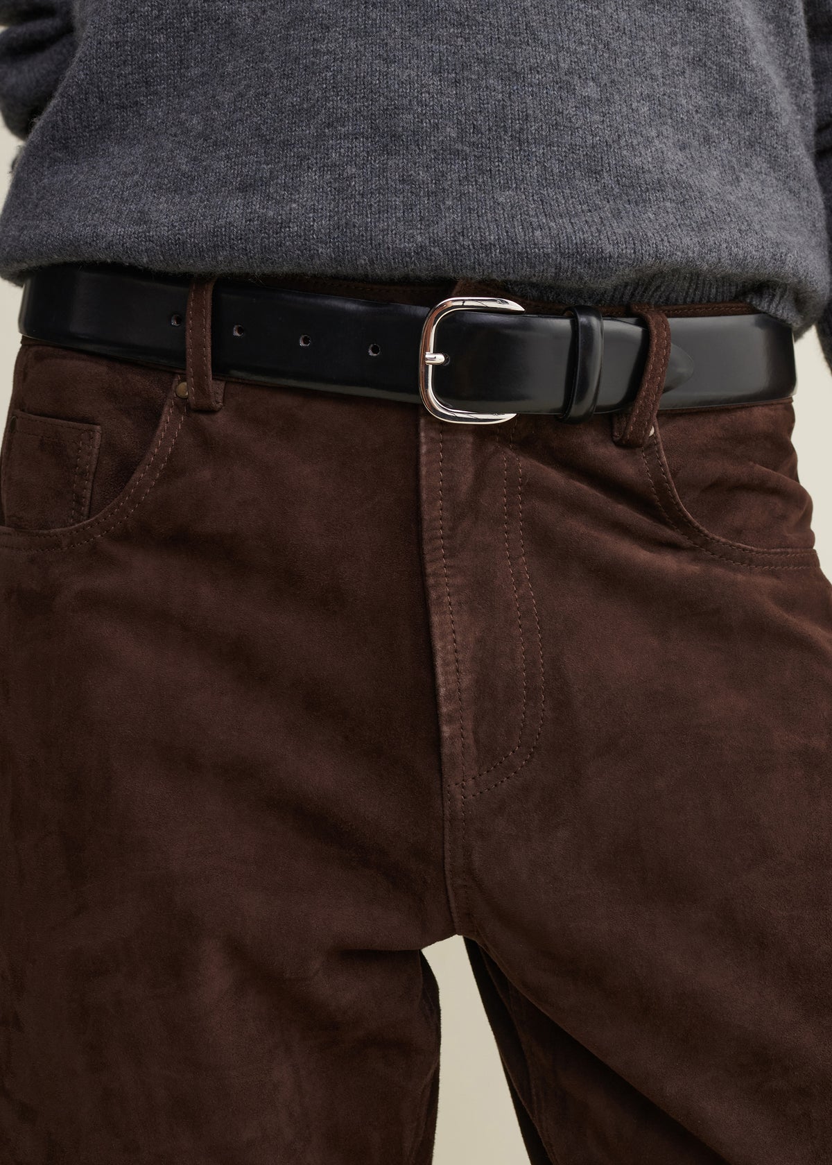 JEAN | Suede Five Pocket Trousers | Mud Brown