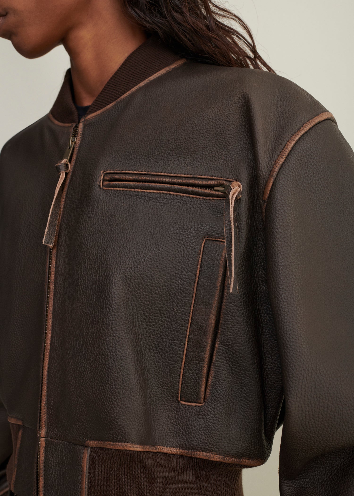 ELETTRA | Gekürzte Vintage-Lederjacke | Mud Brown